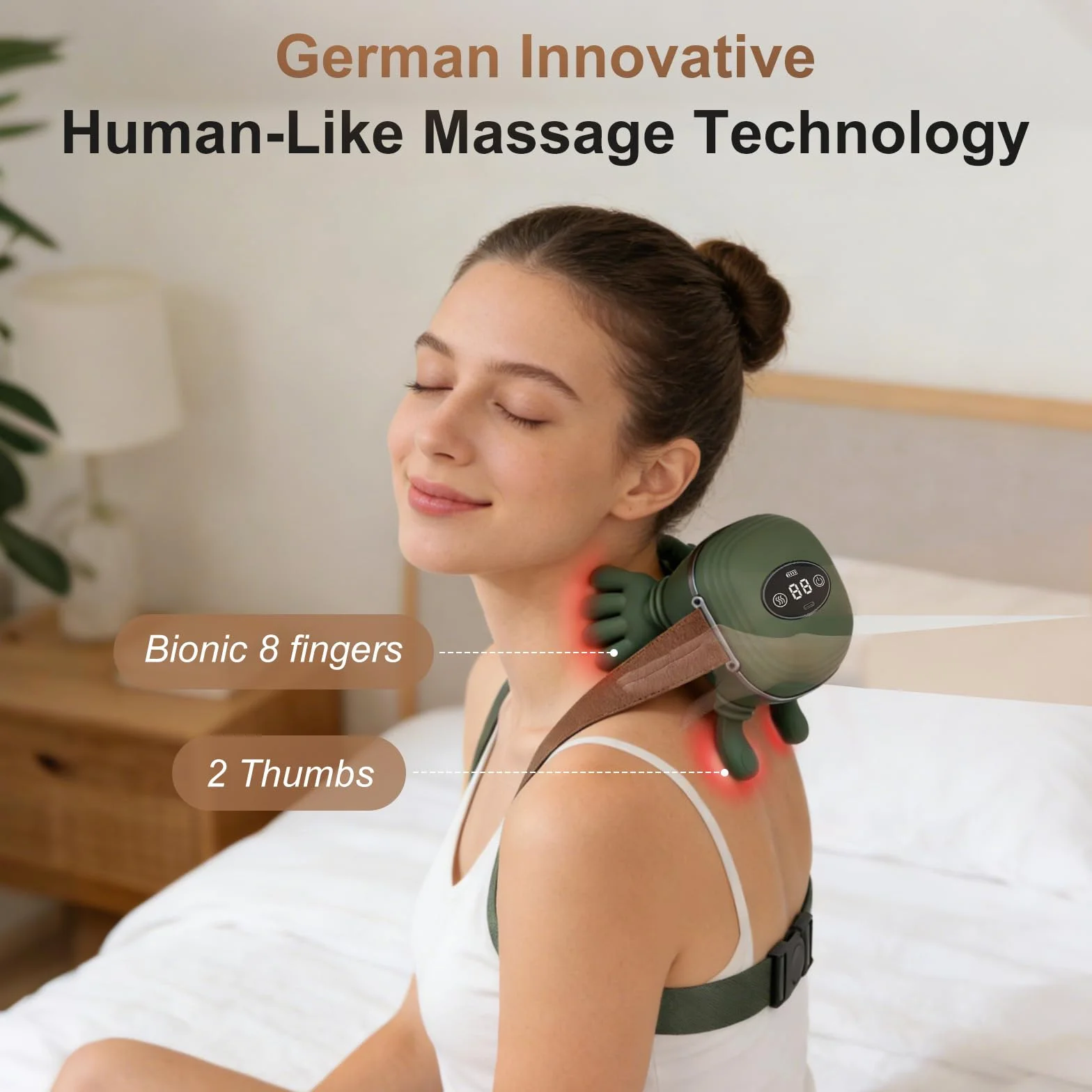 Bezprzewodowy masażer szyi i ramion Shiatsu 4D z wyświetlaczem LED