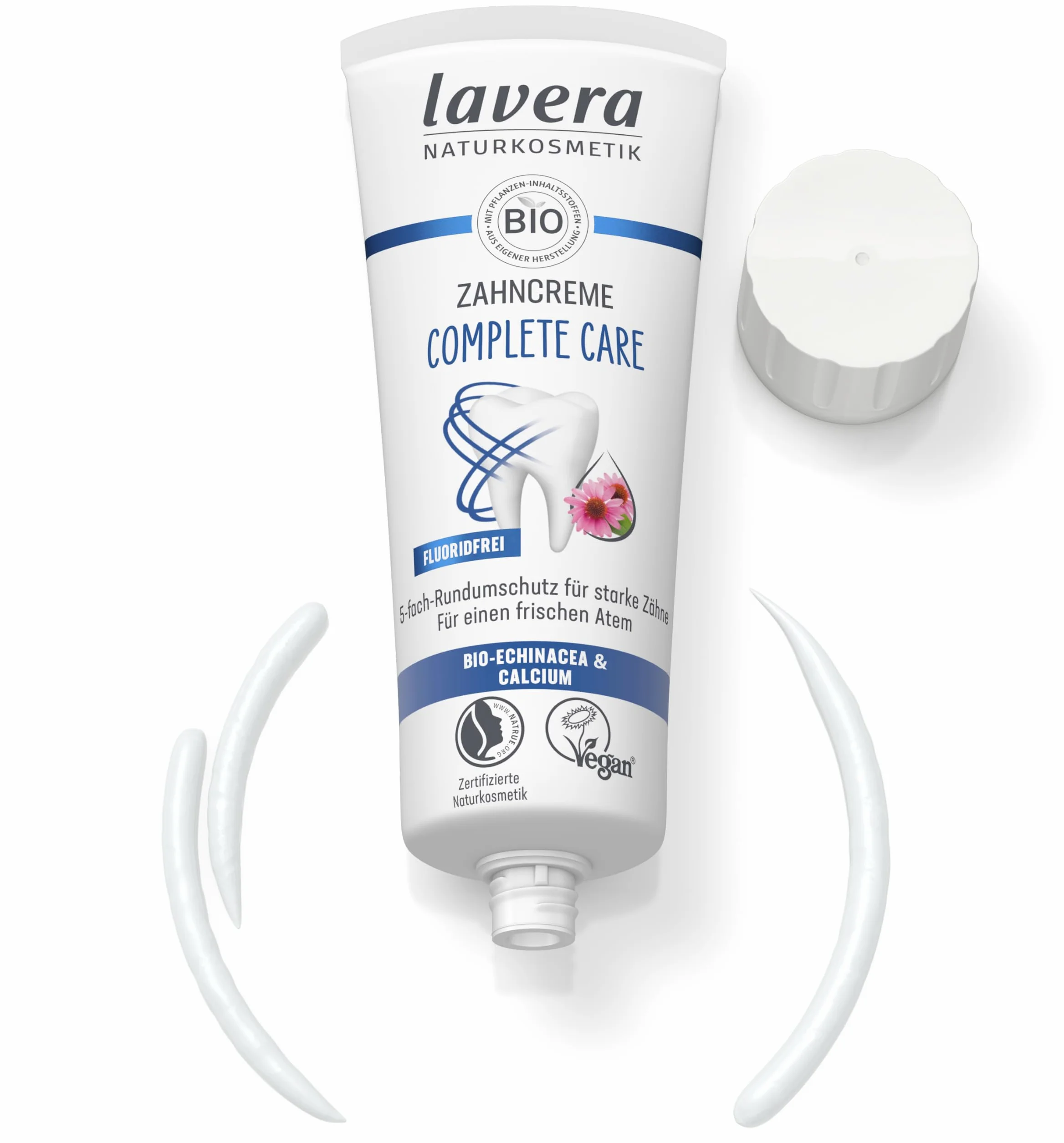 lavera Pasta do zębów Complete Care bez fluorków – 5-krotna ochrona – biosubstancje czynne – Echinacea i wapń – wegańska – naturalny kosmetyk – 75 ml