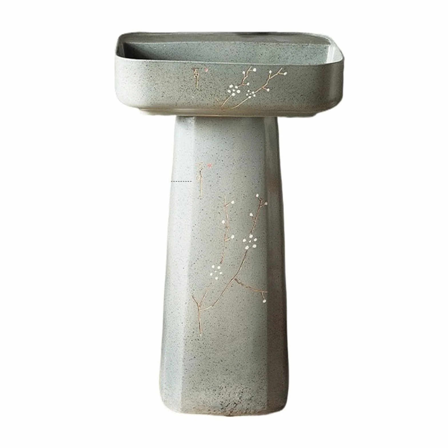 Umywalka łazienkowa na cokole, umywalka łazienkowa z cokołem chińskim w stylu vintage, umywalka łazienkowa z ceramiczną podstawą, dwuczęściowy zlew podłogowy (B)
