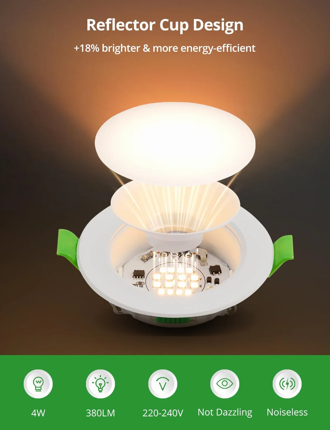 HOMEOW Zestaw 20 wpuszczanych reflektorów LED 68 mm, 4 W, bardzo płaskie, ciepłe białe 2700 K, neutralna biel, 4000 K, zimna biel 6000 K, regulowany, wewnętrzny reflektor LED wodoodporny IP44, do