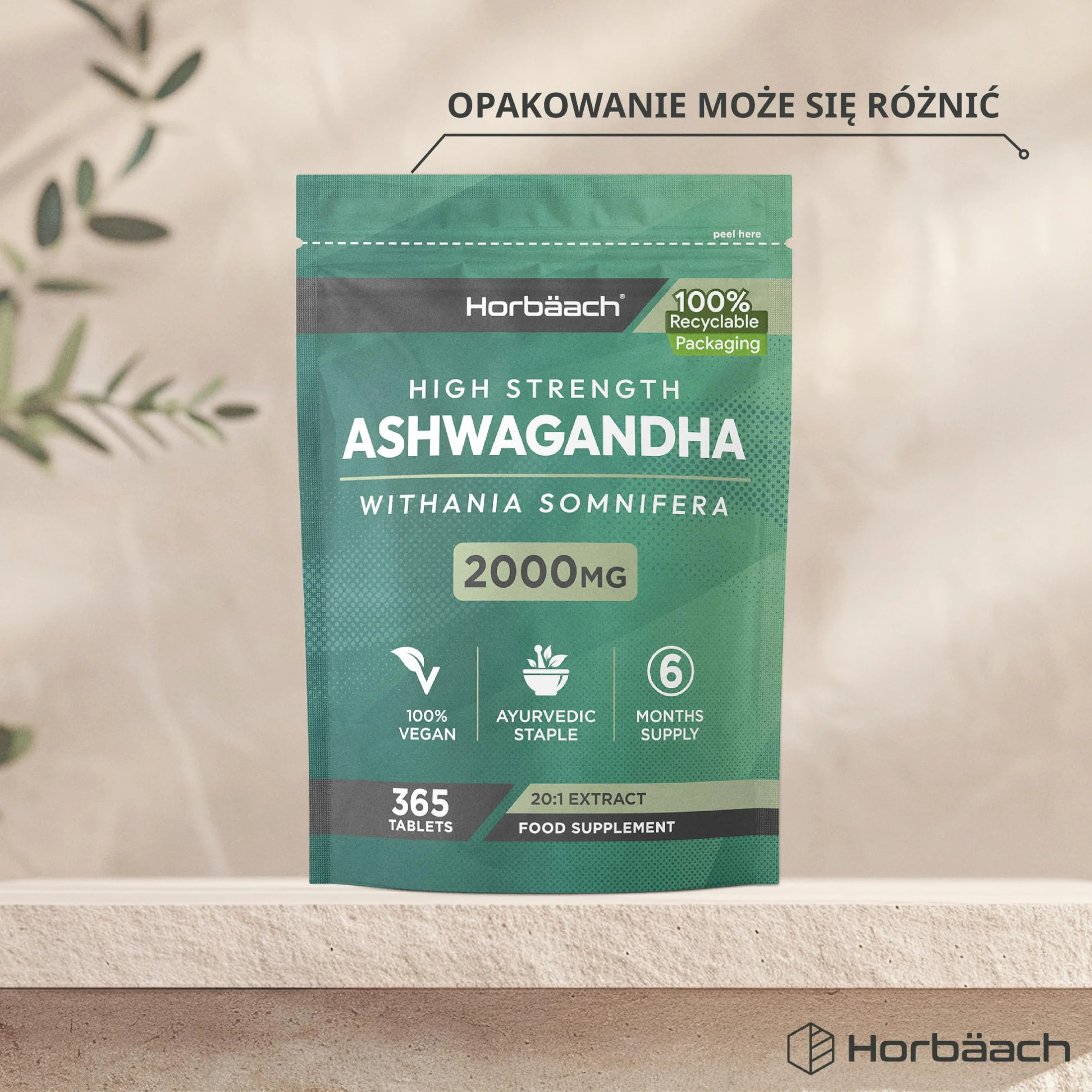 Ashwagandha KSM-66® 1200mg (BIO) | 5% Witanolidów | Organiczny Suplement w Proszku z Korzenia Ashwagandhy | Wysoka moc | 180 Kapsułek Wegańskich | marki Horbaach