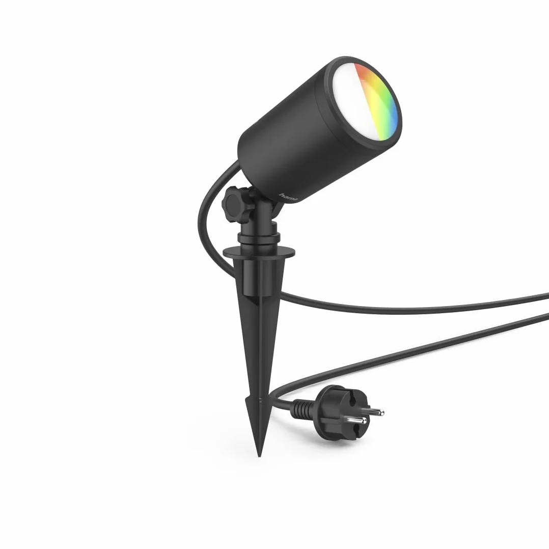 Hama lampa ogrodowa Wi-Fi (WiFi, WLAN, kolory RGB, wodoodporna, inteligentne oświetlenie, multi colour, ciepła biel, 7 W, 450 lumenów, IP65) czarna
