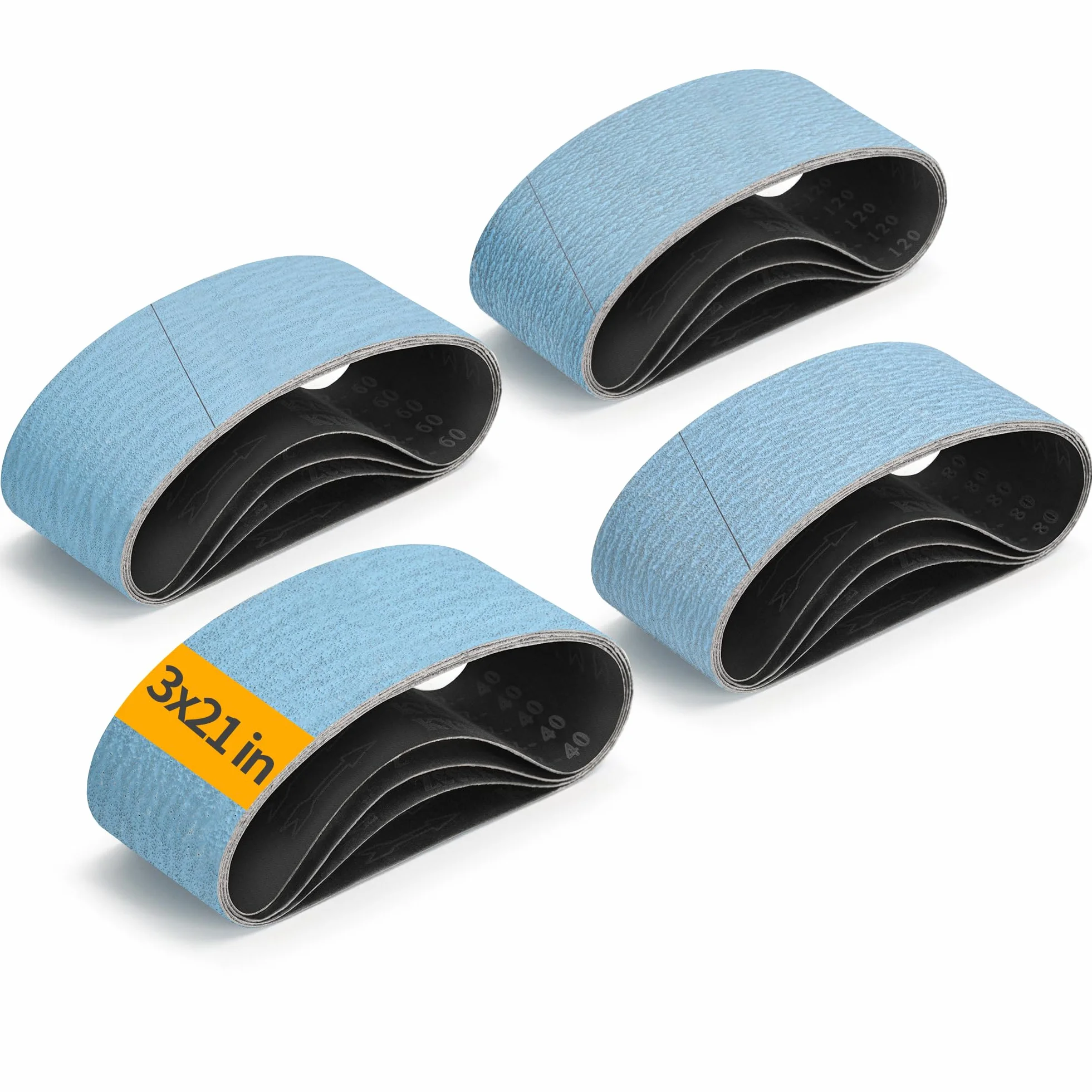 16 szt. 75 x 533 mm taśmy szlifierskie z cyrkoniami 75 x 533 mm po 4 sztuki papieru szlifierskiego o ziarnistości 40/60/80/120 do szlifierki taśmowej