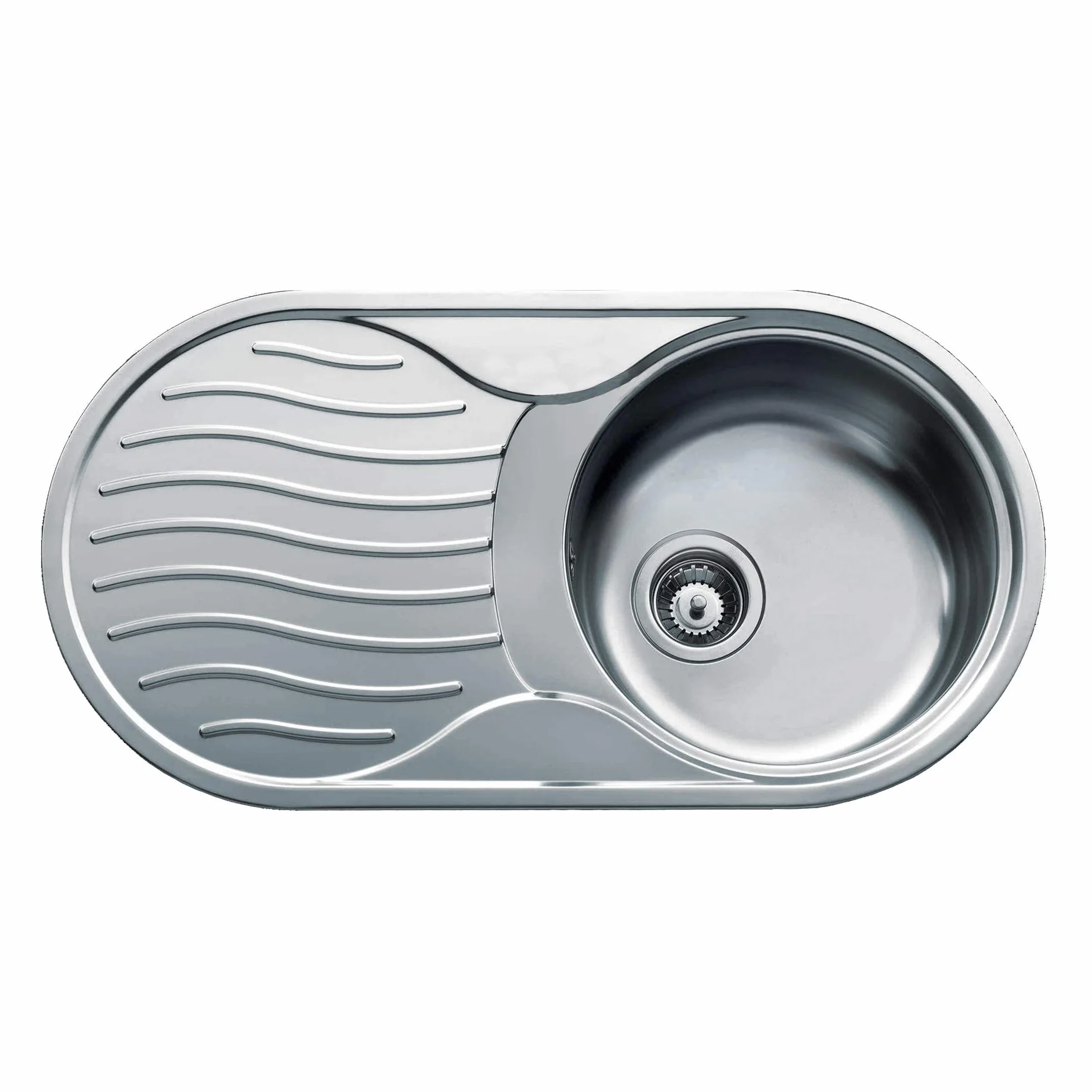 Fregadero DR-80 1C 1E REV Fregadero inox cubeta redonda y escurridor, 160 mm, Mueble 45