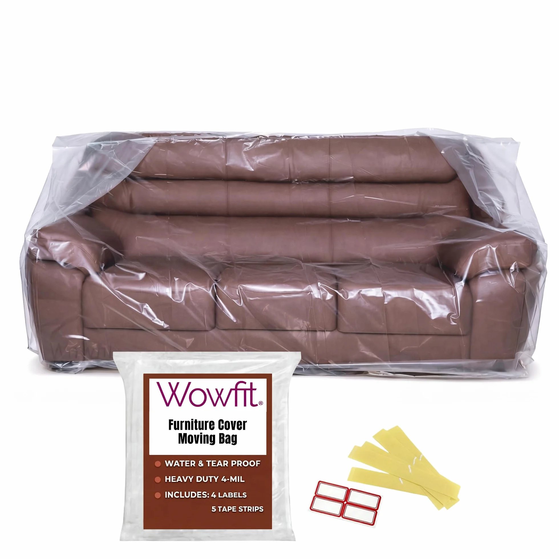 Wowfit Pokrowiec na meble – pyłoszczelna torba do przenoszenia na sofę, pudełka do przenoszenia – przezroczysta i bezwonna plastikowa torba do przenoszenia – pokrowiec na sofę o grubości 4 mil – 92