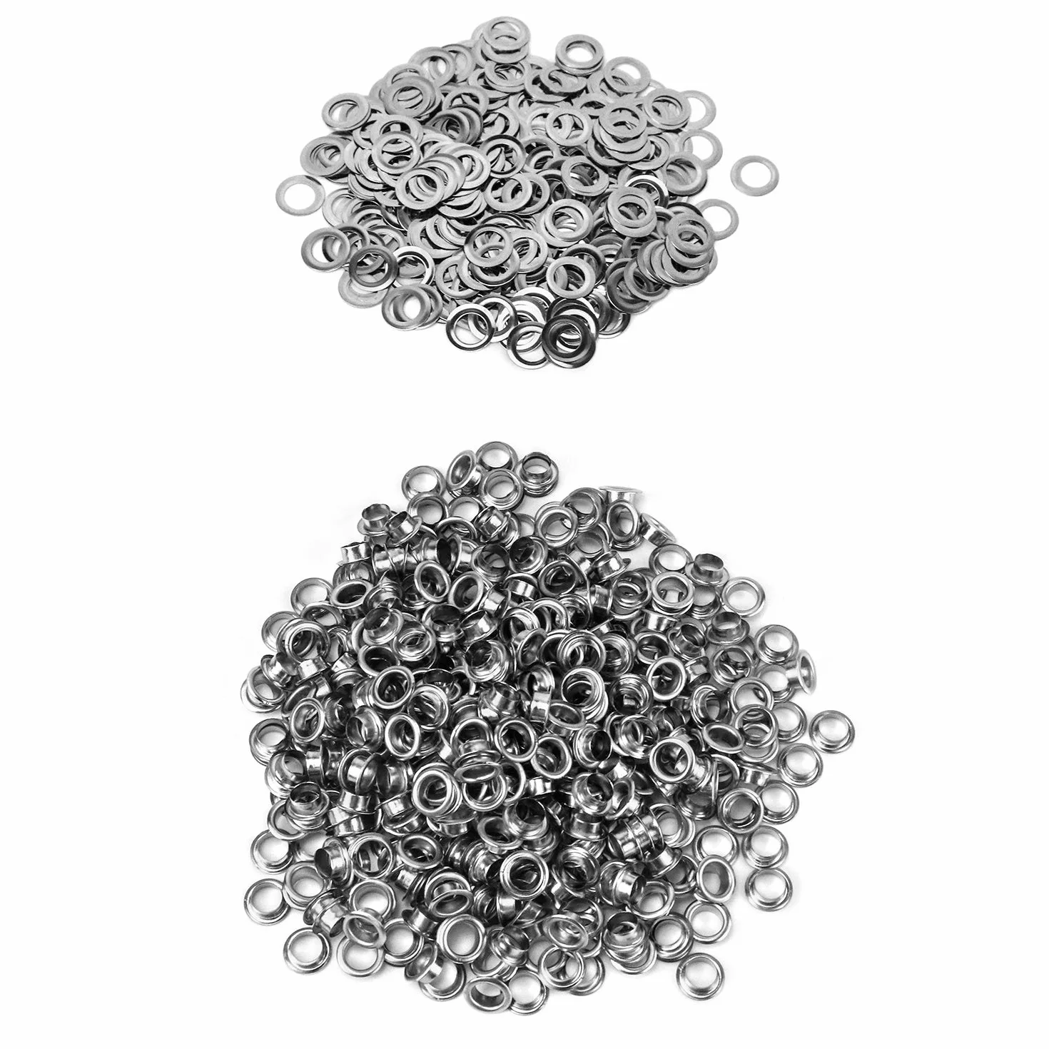 QWORK Zestaw narzędzi do przelotek, 1000 sztuk oczek przelotek i 1000 sztuk podkładek do oczek, 6 mm (1/4 cala), srebrny, do butów, odzieży, plandek z tkaniny skórzanej,washer self backing
