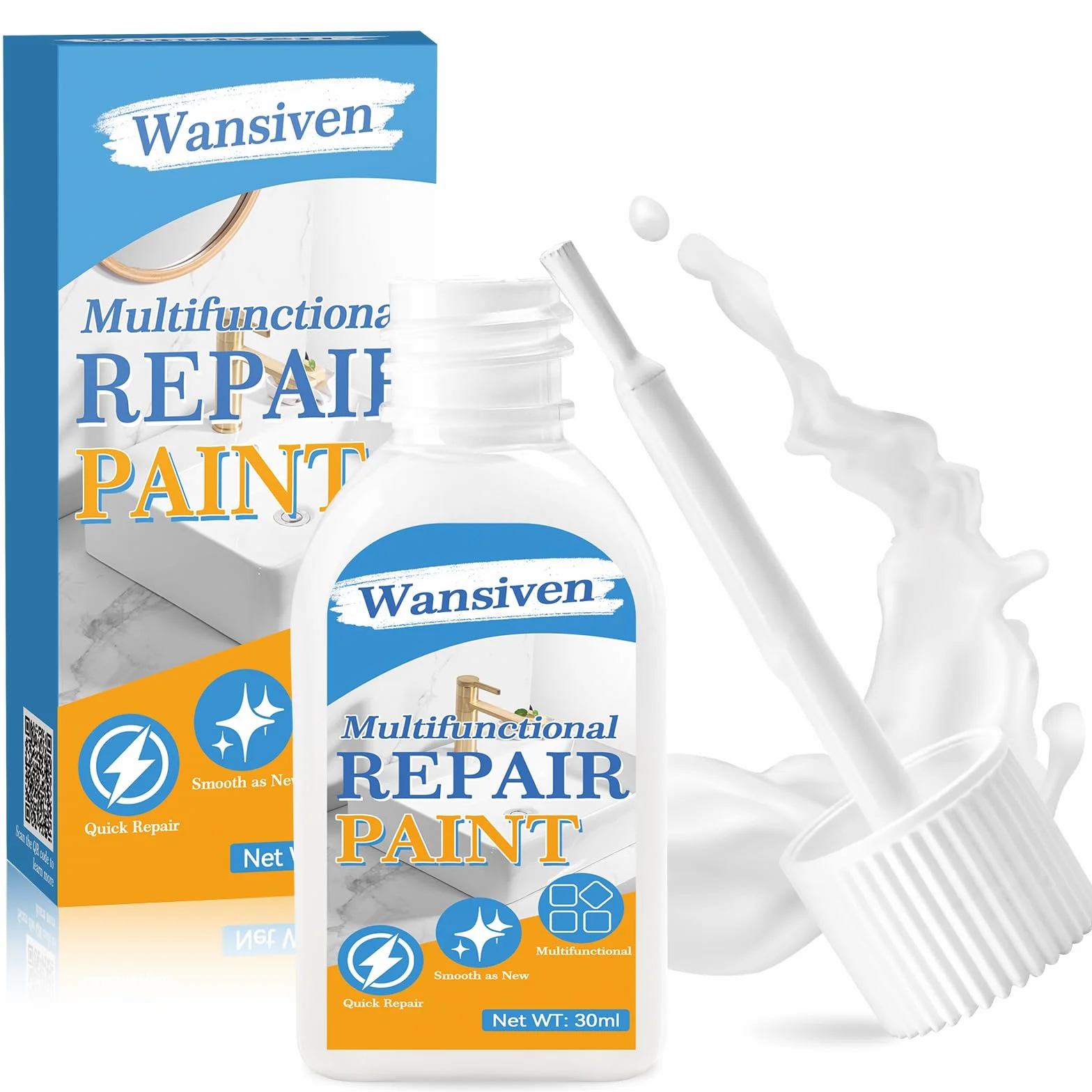 Wansiven Farba emaliowana, 30 ml, łatwa i szybkoschnąca, mocny długopis naprawczy do wanny, płytek, grzejnika, metalu, ceramiki, zlewu, mebli, wad i zadrapań, biała