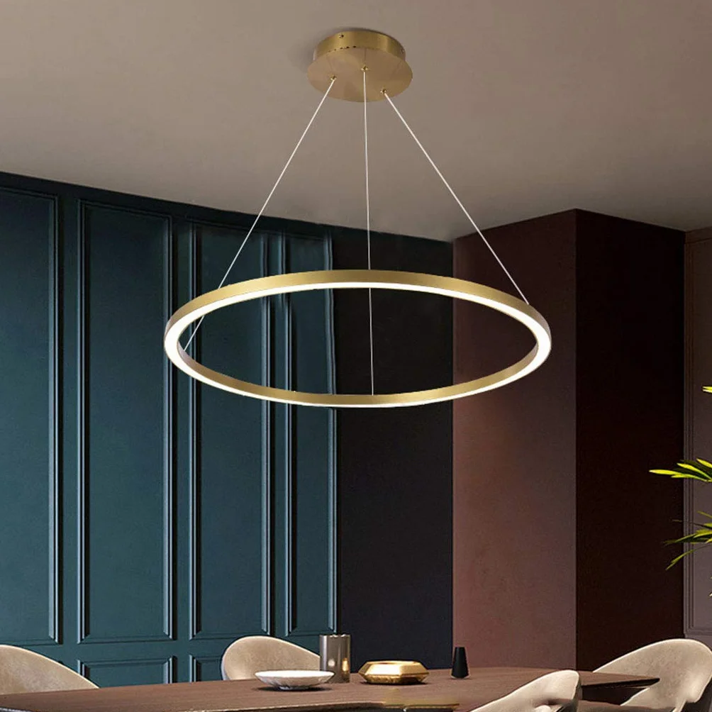 Lampa wisząca LED, do salonu, z żyrandolem, nowoczesna, do jadalni, okrągła, z aluminium, akrylu, lampa sufitowa, złota, 1 okrąg, 60 cm