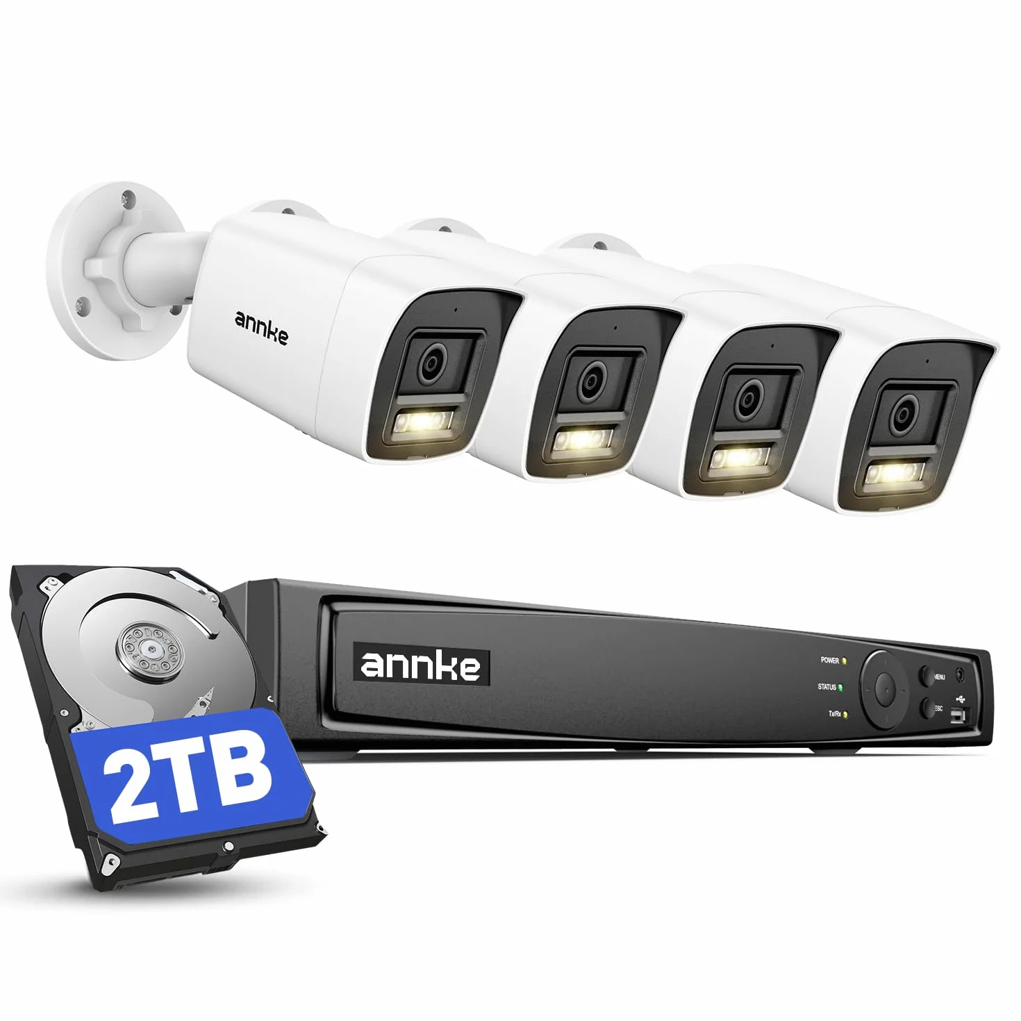 ANNKE 4K PoE H.265 Zestaw kamer do monitoringu CCTV, 4 sztuki zewnętrznych kamer IP 8MP z wykrywaniem osób/pojazdów i 8-kanałowy NVR z 2 TB HDD do nagrywania 24h/7 Noktowizja Wodoodporność
