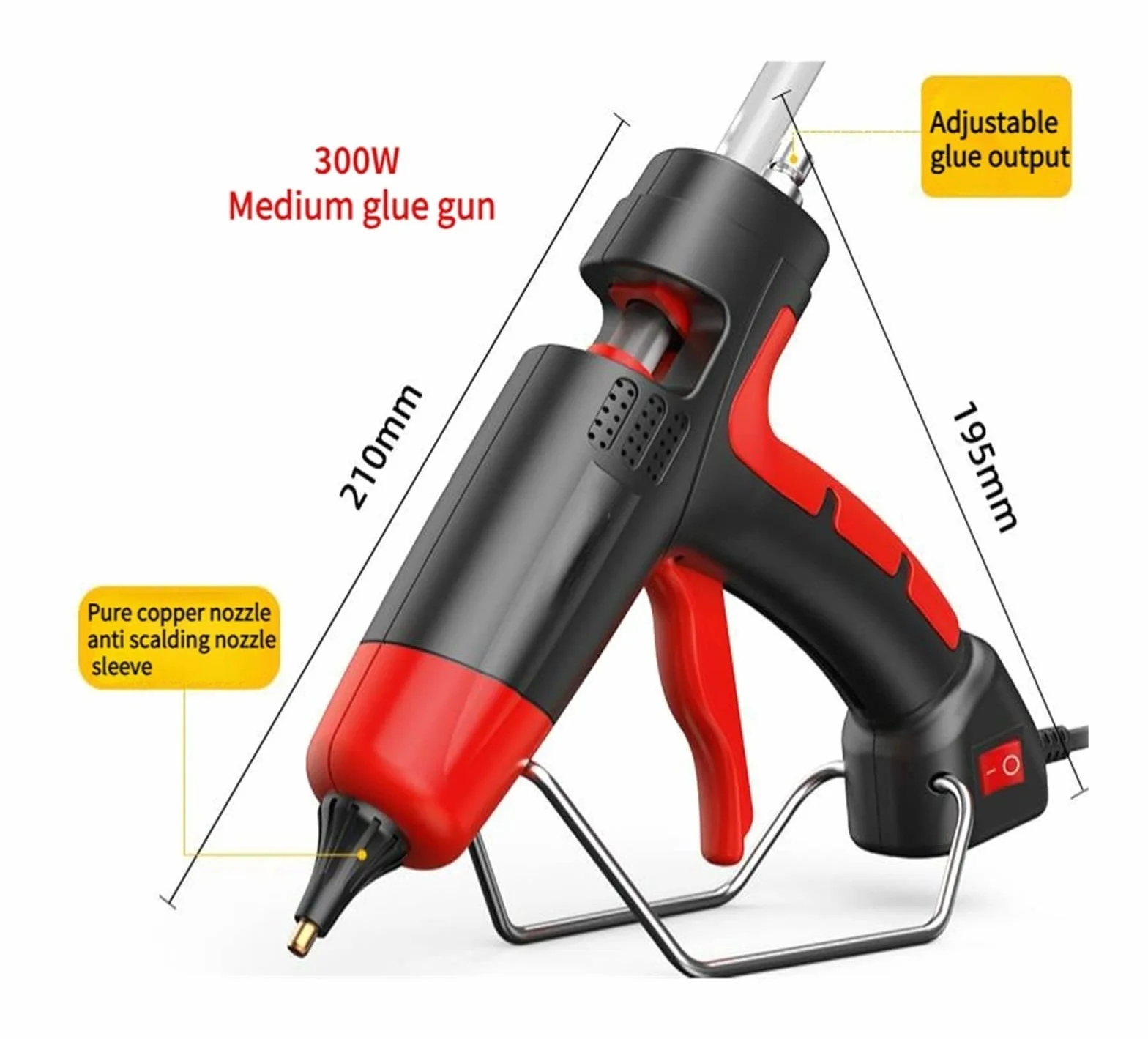Pistolet Do Kleju Na GorąCo Profesjonalny pistolet do klejenia na gorąco regulowana temperatura 11mm kleje termiczne w sztyfcie narzędzia do rękodzieła DIY z miedzianą dyszą(Switch-Red)