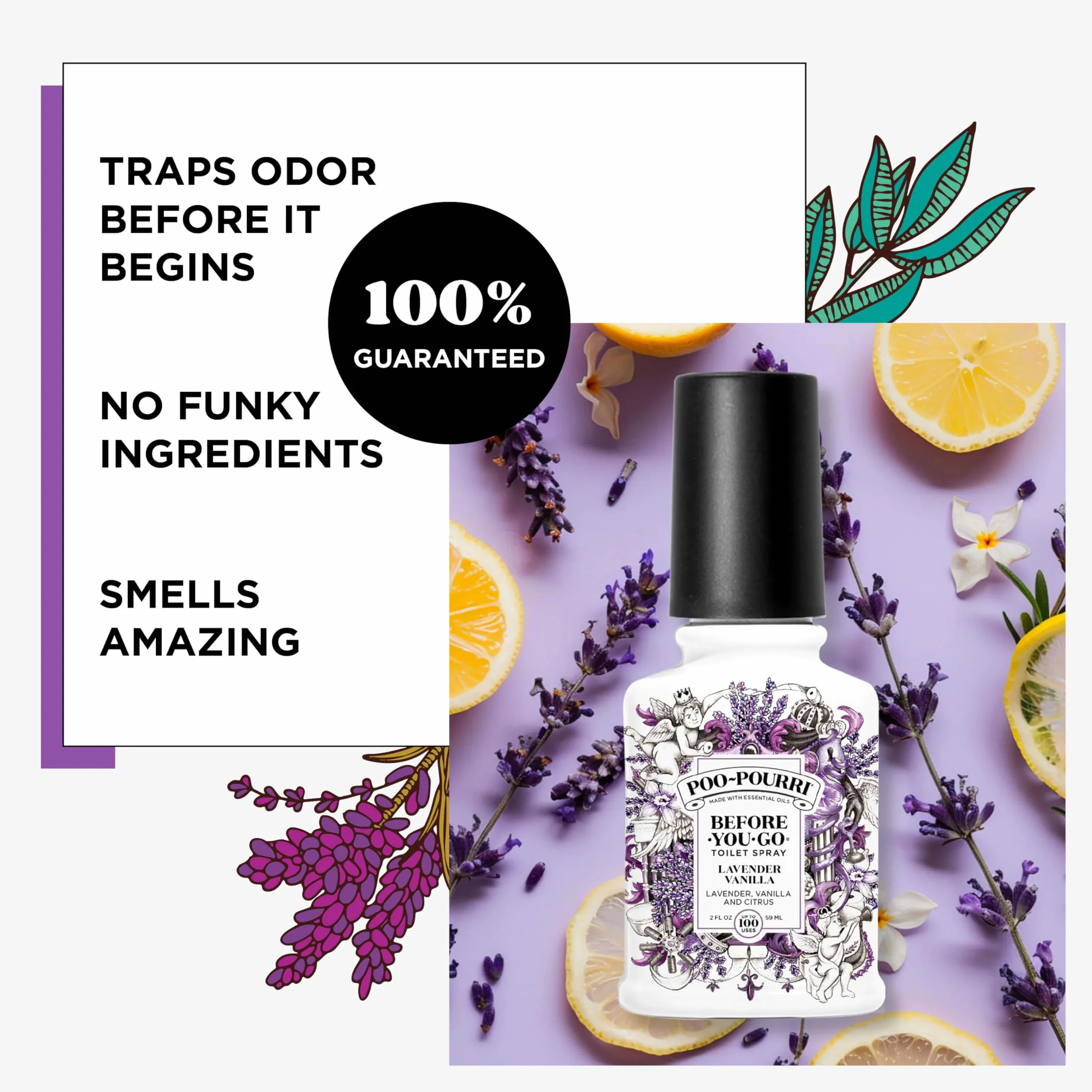 Poo-Pourri Lavender Vanilla Toilet Spray Eliminates Bathroom Odors, 59 ml