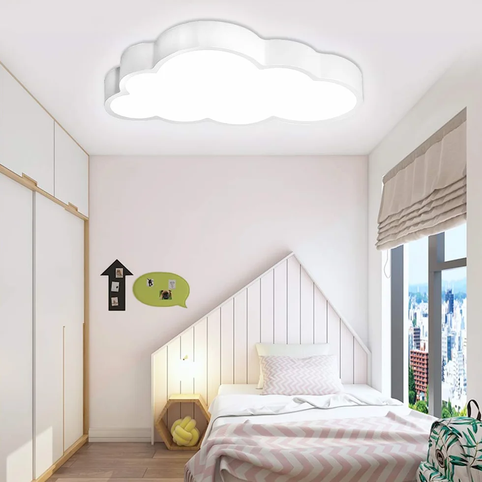UISEBRT Lampa sufitowa LED, 48 W, chmury, ściemniana, z pilotem zdalnego sterowania, lampa do pokoju dziecięcego, nowoczesna lampa do przedszkola, sypialni
