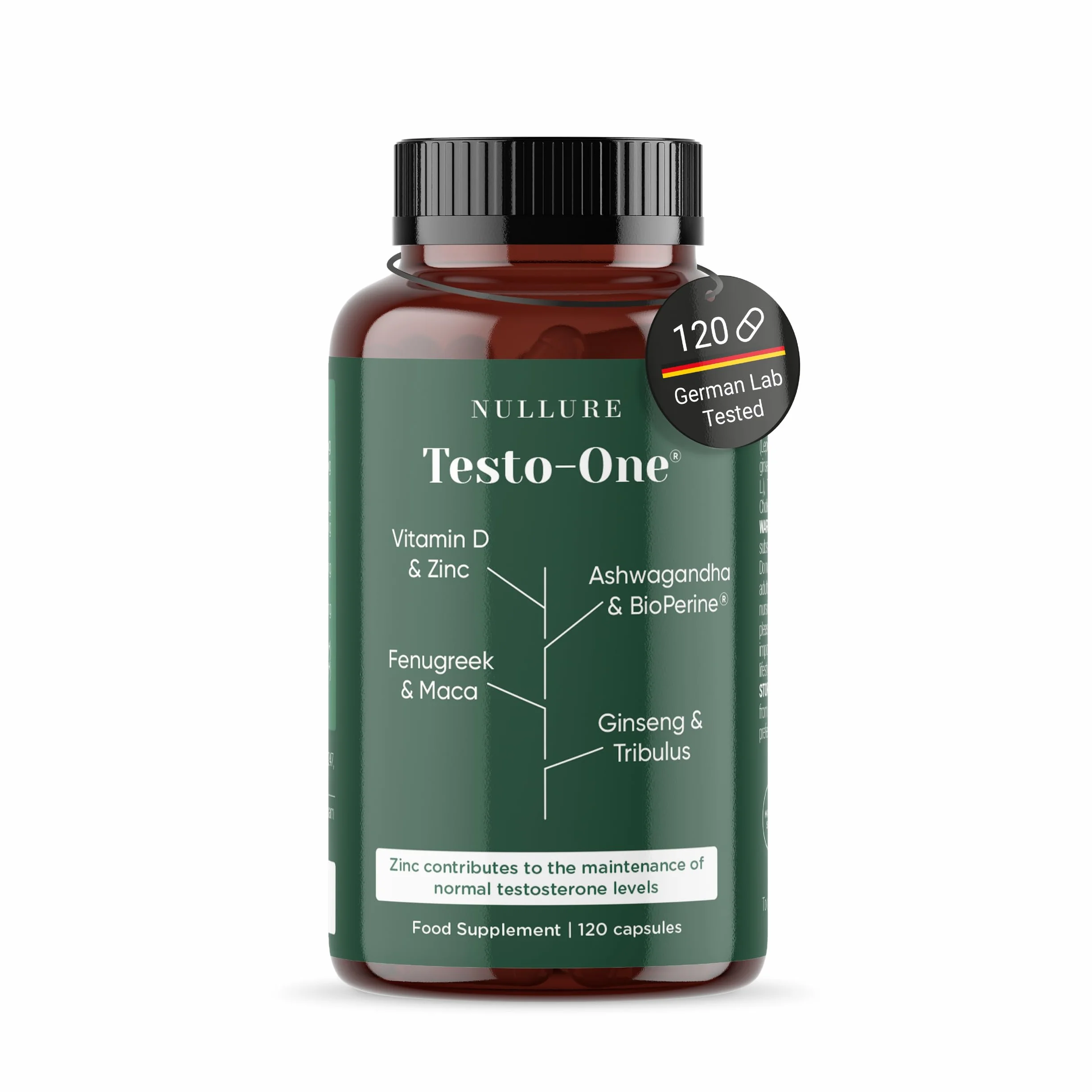 Nullure Testosteron dla mężczyzn Naturalny | wegańskie | Testowane w niemieckim laboratorium | Wydajność · Kulturystyka · Energia I Tribulus Terrestris + Maca + Ashwagandha + Cynk |120 ​​​​kaps