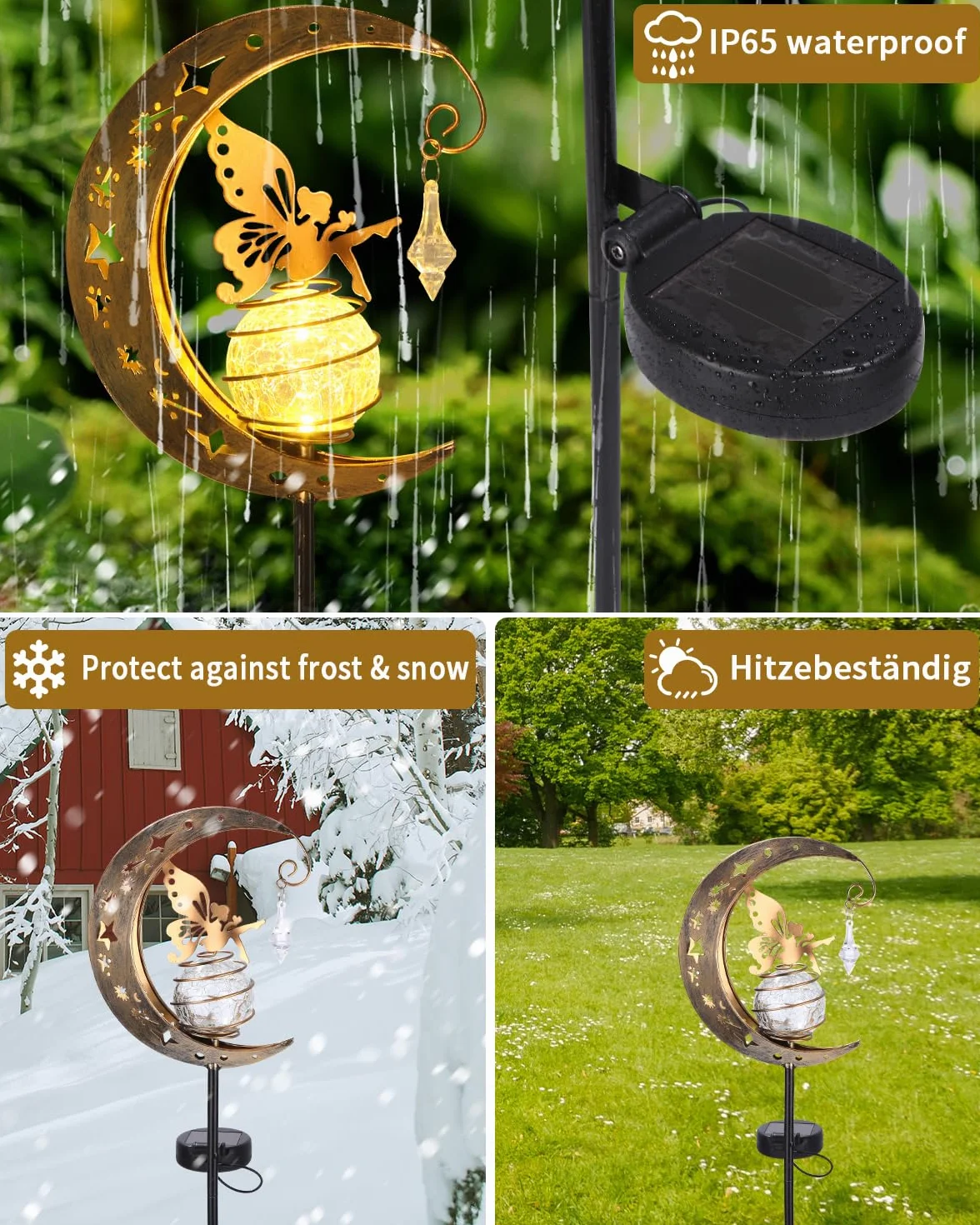 Moon Solar Lights Dekoracja tarasu ogrodowego,Elf/Flower Fairy Wodoodporna lampa słoneczna,Metalowe figurki ogrodu Dekoracja ogrodu,Zewnętrzna lampa słoneczna na zewnątrz,Na taras Balkon Pile Path