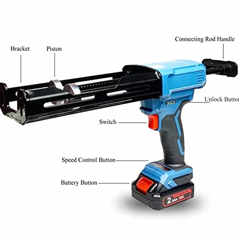 Elektryczny pistolet uszczelniający, 12 V, podwójny kartridż, z obrotowym wózkiem, do uszczelnienia, napełniania i naprawy w domu, zawiera baterię i pistolet silikonowy