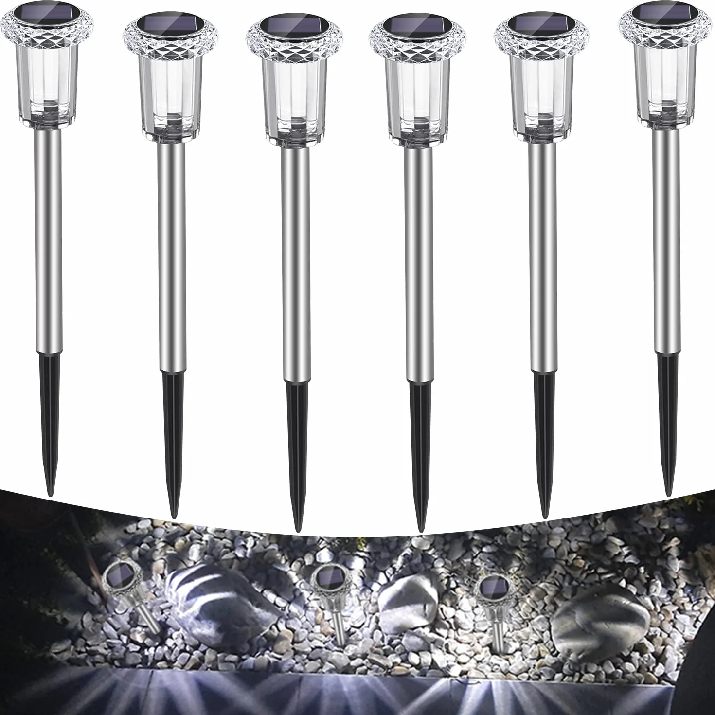 Solar do samochodu, na zewnątrz, zimna, biała, wodoodporna, IP65, bezprzewodowa, do ogrodu, balkonu, ścieżki, drzew, trawnika, krzewów, zestaw 6 lamp