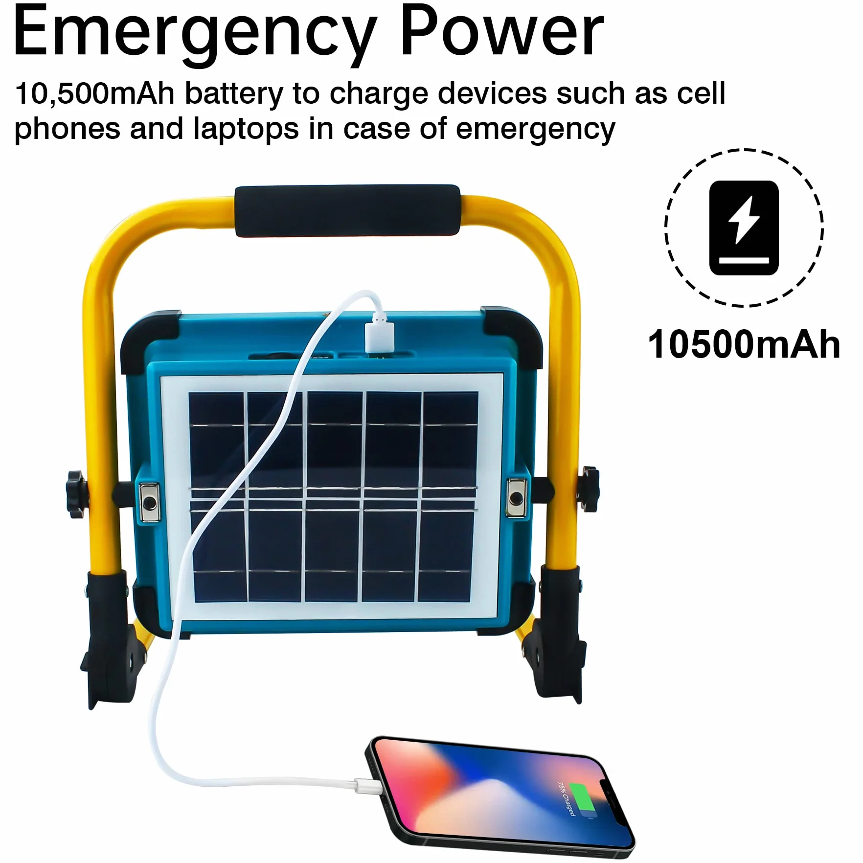 Lampa budowlana z akumulatorem LED z statywem, przenośne oświetlenie budowlane z baterią 10500mAh, ładowanie typu C i solarne, 4 tryby światła - Idealne do napraw, placów budowy, sytuacji awaryjnych