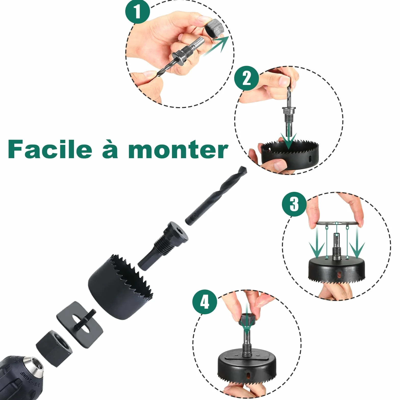 HYCHIKA Piły Do Otworów, 19 Pcs, 13Pcs 19Mm-152Mm Brzeszczoty, 2 Trzpienie, 2 Wiertła, 1 Płyta Montażowa, 1 Klucz Sześciokątny, Idealny Do Wiercenia Miękkiego Drewna, Pvc I Płyty Z Tworzywa Sztucznego