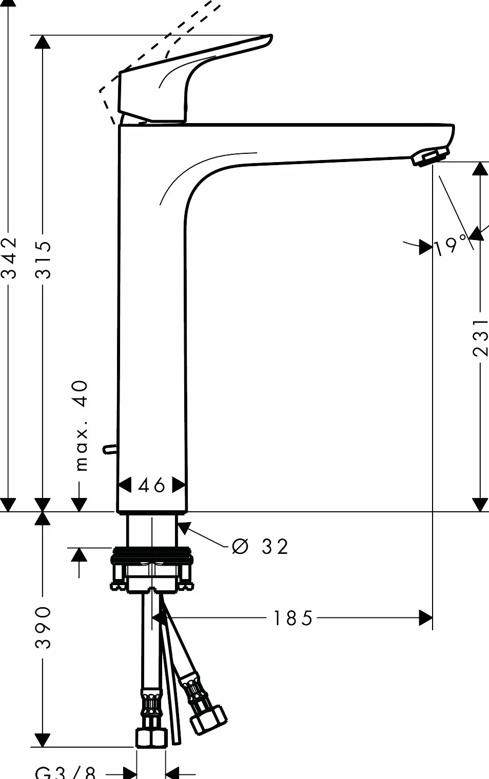 hansgrohe Focus Bateria umywalkowa 230 z wyskakującymi odpadami, chrom