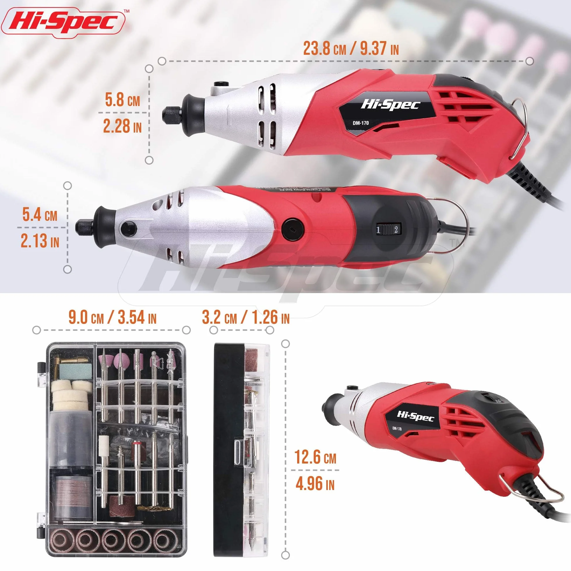 Hi-Spec Miniszlifierka 170 W Elektryczne narzędzie obrotowe 120 akcesoriów 35 000 obr./min