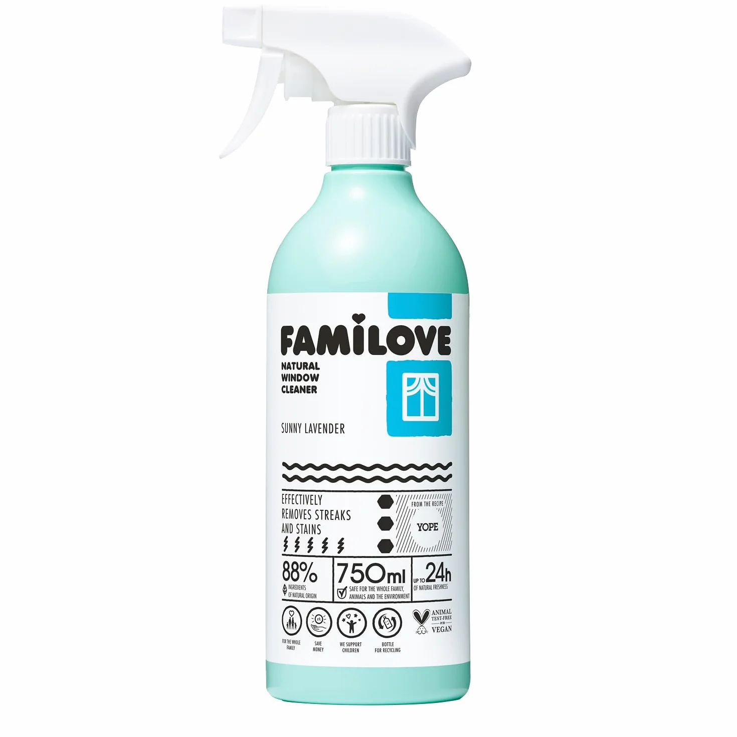 YOPE | 88% naturalnych składników | Spray do czyszczenia okien, szkła i luster | FAMILOVE 750 ml