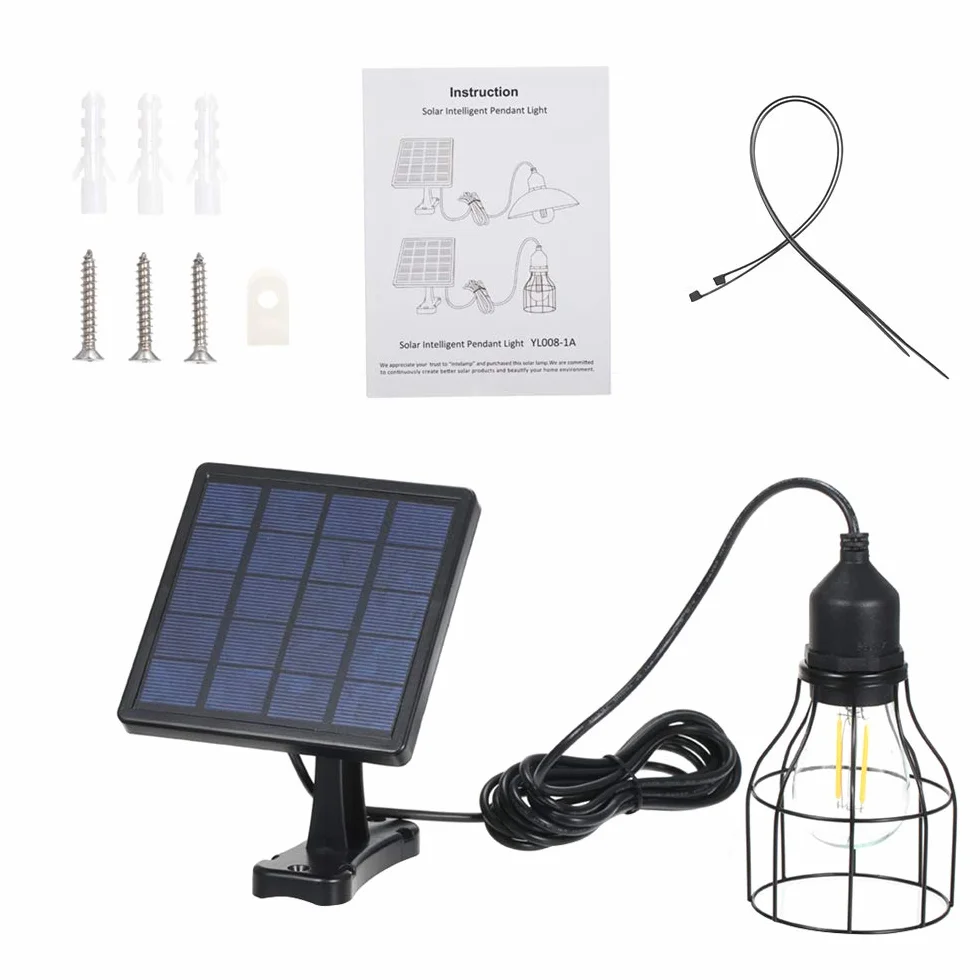 Lixada Solarna lampa wisząca E27, lampa zewnętrzna, klasa wodoszczelności IP65, do ogrodu, na podwórko, taras, balkon