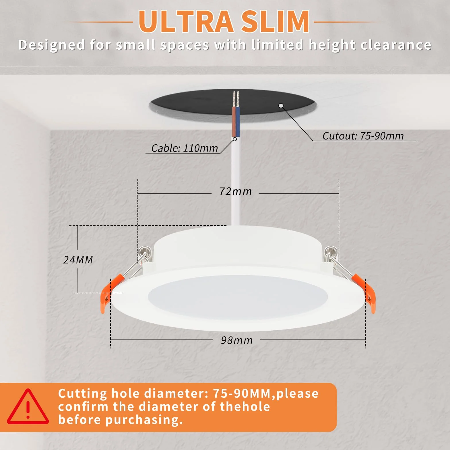 Tomosu Oprawy sufitowe do sufitu, naturalna biel, 4000 K, 5 W, oświetlenie sufitowe, 450 lm, cięcie Ø 75-90 mm, ultra cienkie, wpuszczane lampy sufitowe do łazienki, nieściemniane, 10 sztuk
