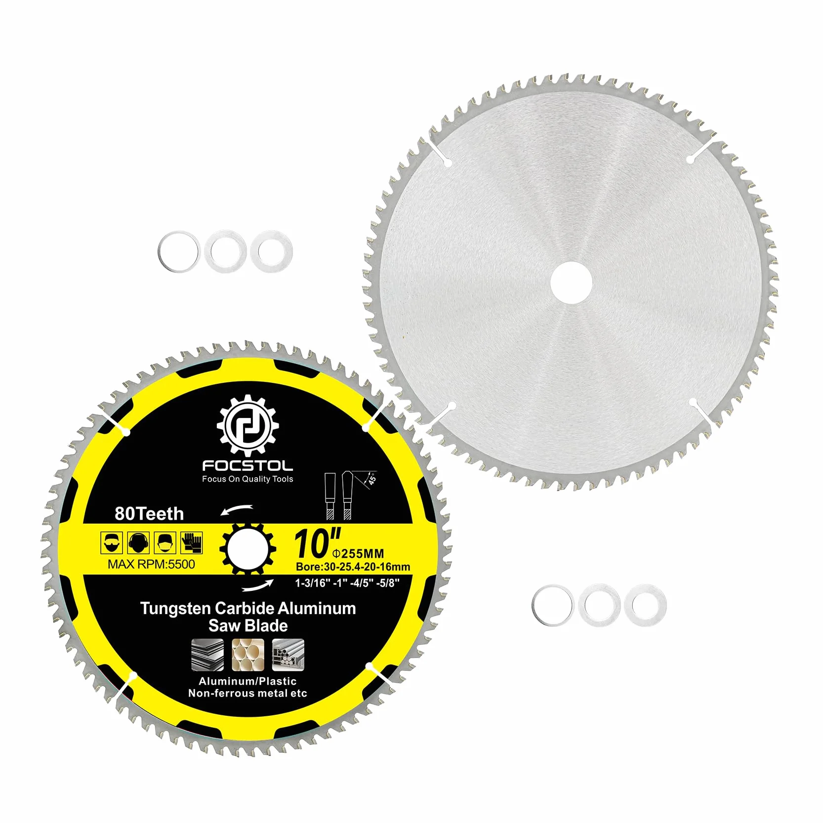 FOCSTOL Tarcza tarczowa do aluminium 255 mm x 30 mm, 2 szt. tarcza aluminiowa z 48 zębami do metalu nieżelaznego z tworzywa sztucznego