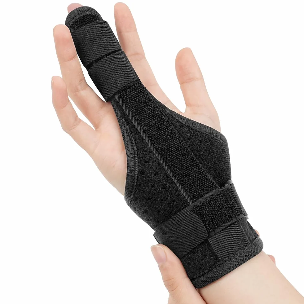flintronic szyna na palec, 1 szt. Regulowana orteza kciuka, orteza na palec z aluminiową podporą do palca skorpiona, palca młotka, artretyzmu, palca szczypającego, RSI (Czarny B)