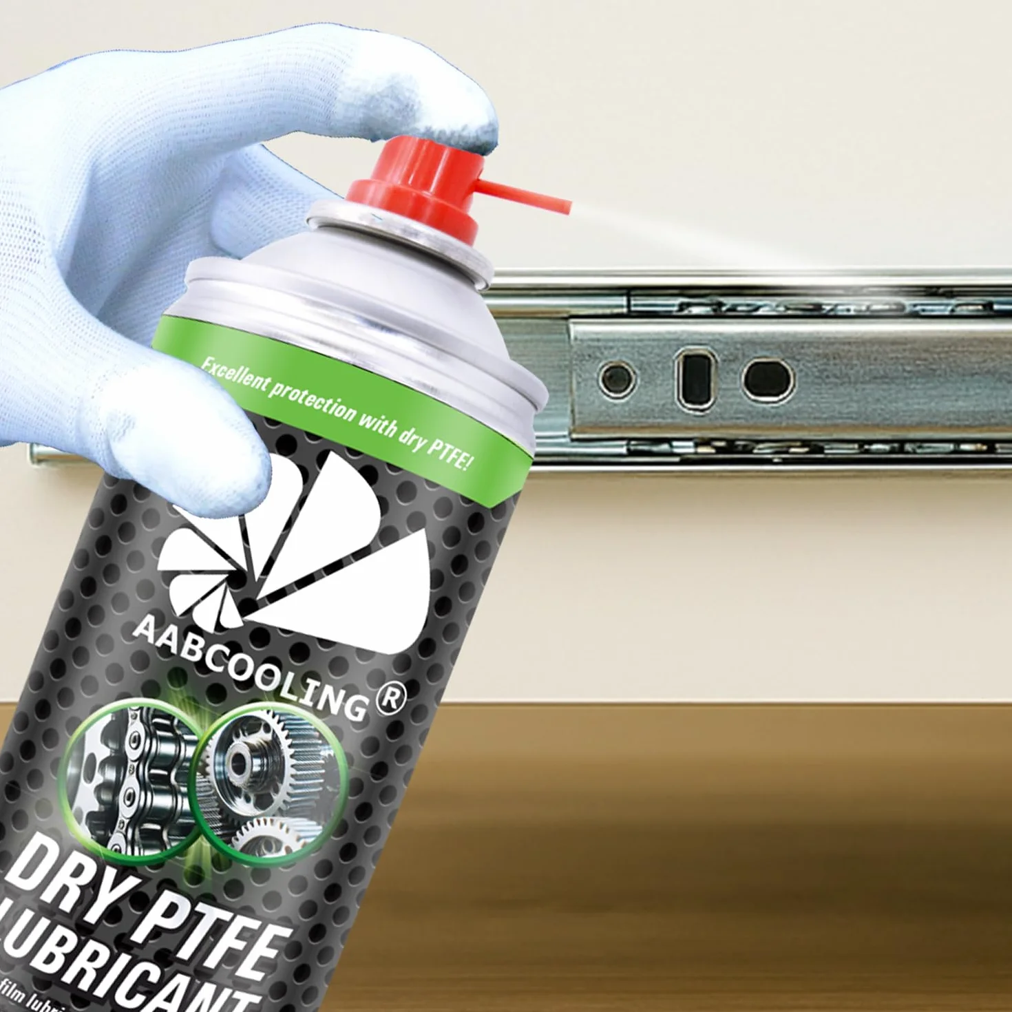 AABCOOLING Dry PTFE Lubricant 400 ml – smar teflonowy do narzędzi elektrycznych i mechanicznych w spreju, do prowadnic, szyn i plastikowych elementów ślizgowych – redukuje tarcie