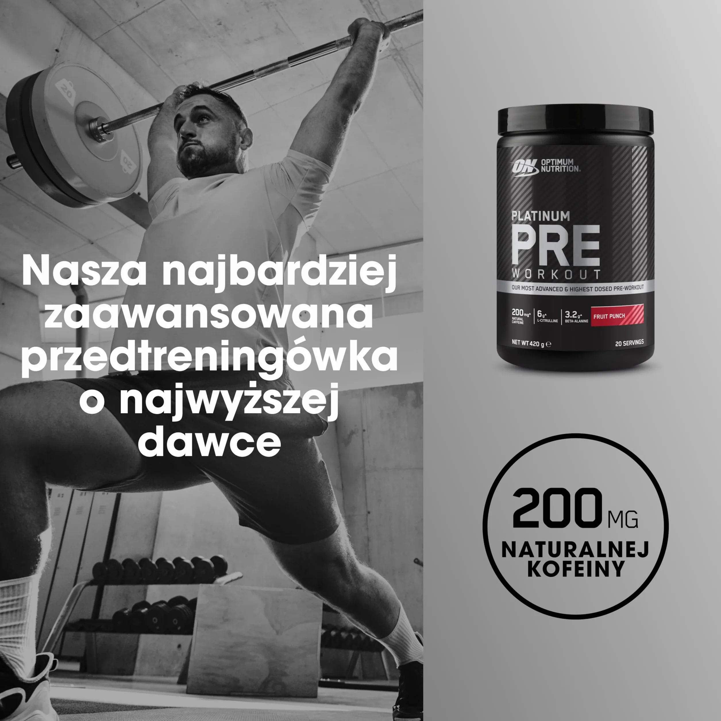 Optimum Nutrition Gold Standard przedtreningowa odżywka energetyczna monohydrat kreatyny beta-alanina kofeina wit. B12 B6 Fruit Punch 420 g