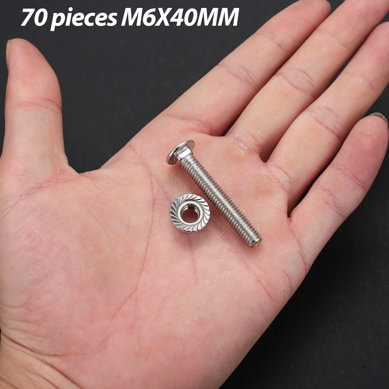 70 szt. Śruby Zamkowe M6 x 40 mm, Zestaw Śrub z Nakrętkami Kołnierzowymi, Śruby z Łbem Półokrągłym ze Stali Nierdzewnej, Do Bram z Nakrętkami