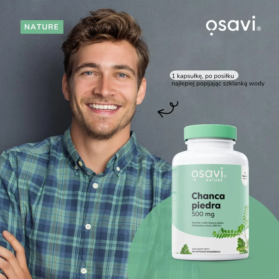 Osavi Chanca Piedra – 120 wegańskich kapsułek | Tradycyjna roślina | Ekstrakt z ziela chanca piedra | 500 mg ekstraktu w jednej kapsułce z 5000 mg Phyllanthus niruri | Clean Label | Dla Wegan