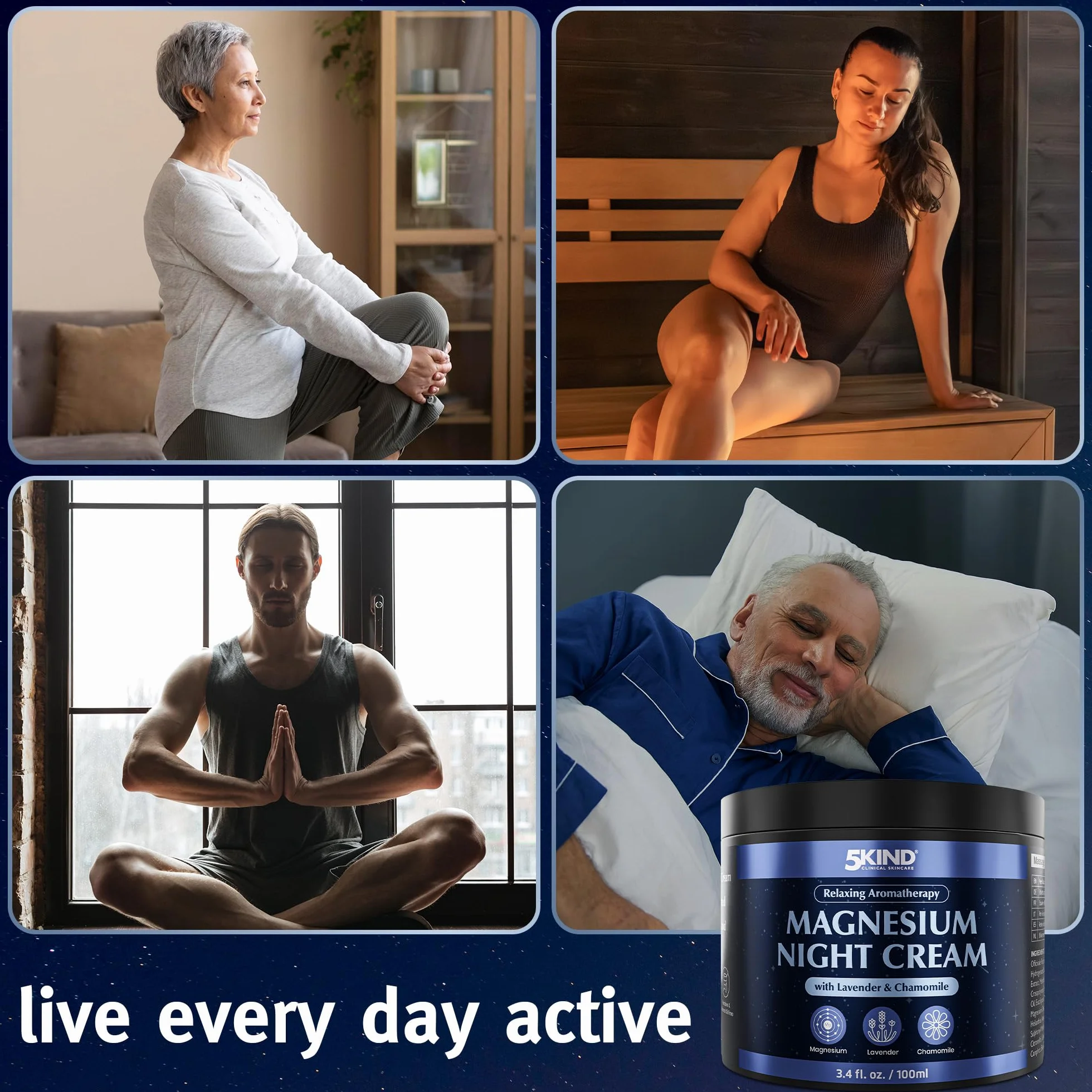 5Kind Magnesium Sleep Cream 100 ml – Relaksujący Magnezowy Balsam do Stosowania Przed Snem z Lawendą i Rumiankiem – Kojąca Aromaterapia z Ekstraktami Lawendy i Rumianku – Naturalne Wsparcie Dla Snu