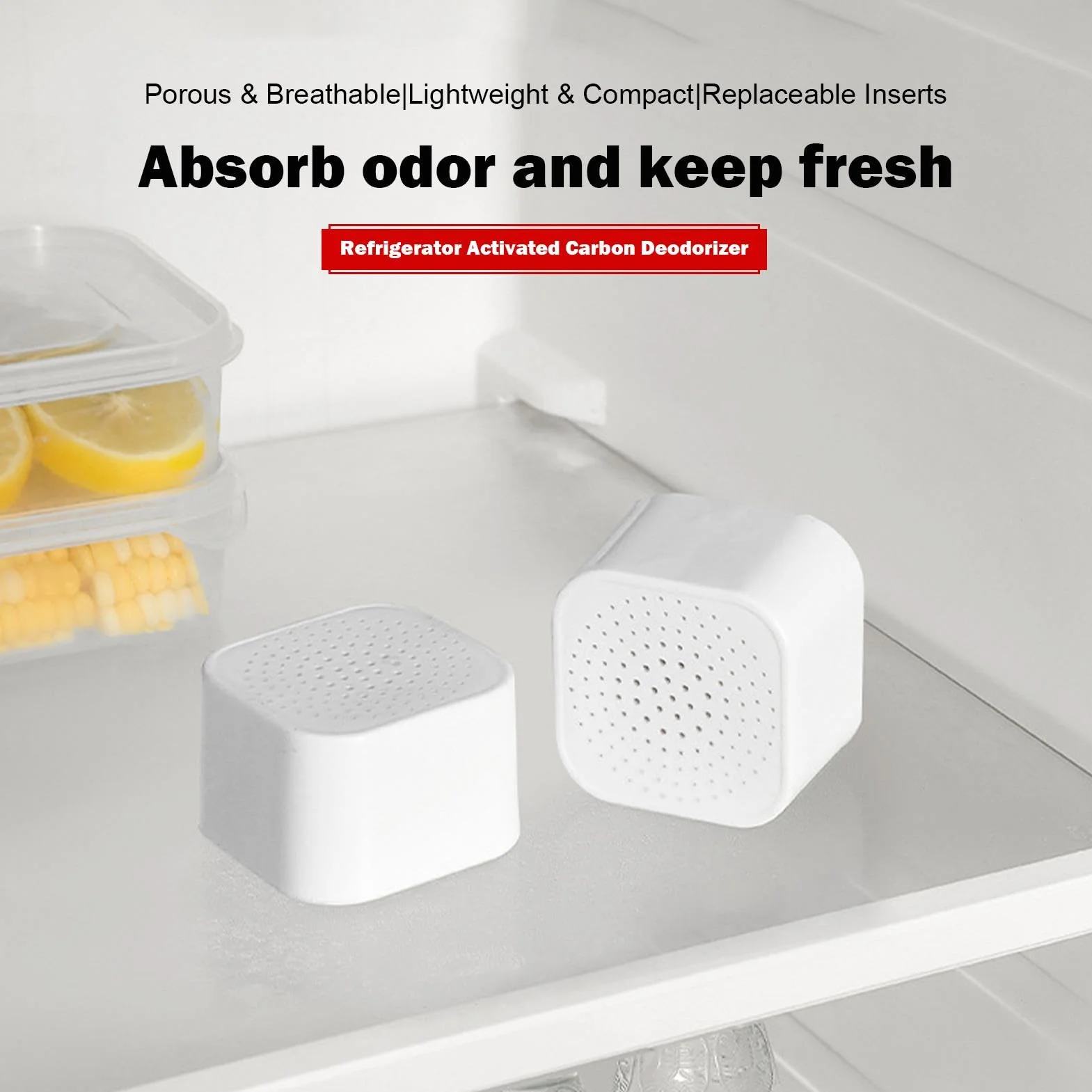 Fridge Deodorizer, Natural Stick-able Odor Remover, Kitchen Accessories, Refrigerator Device, Fridge Odor Eliminator for Air Purifying 1.45 X 0.98 Inch