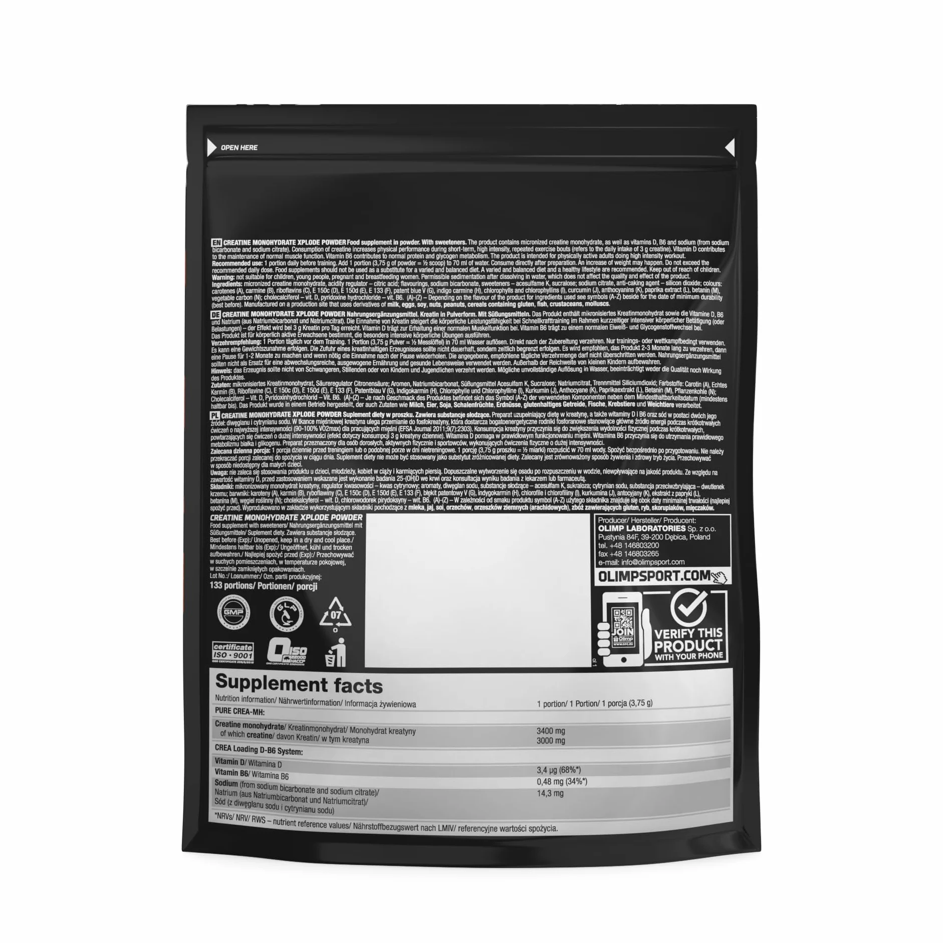 Olimp Monohydrat kreatyny Xplode Powder 500 g pomarańczowy