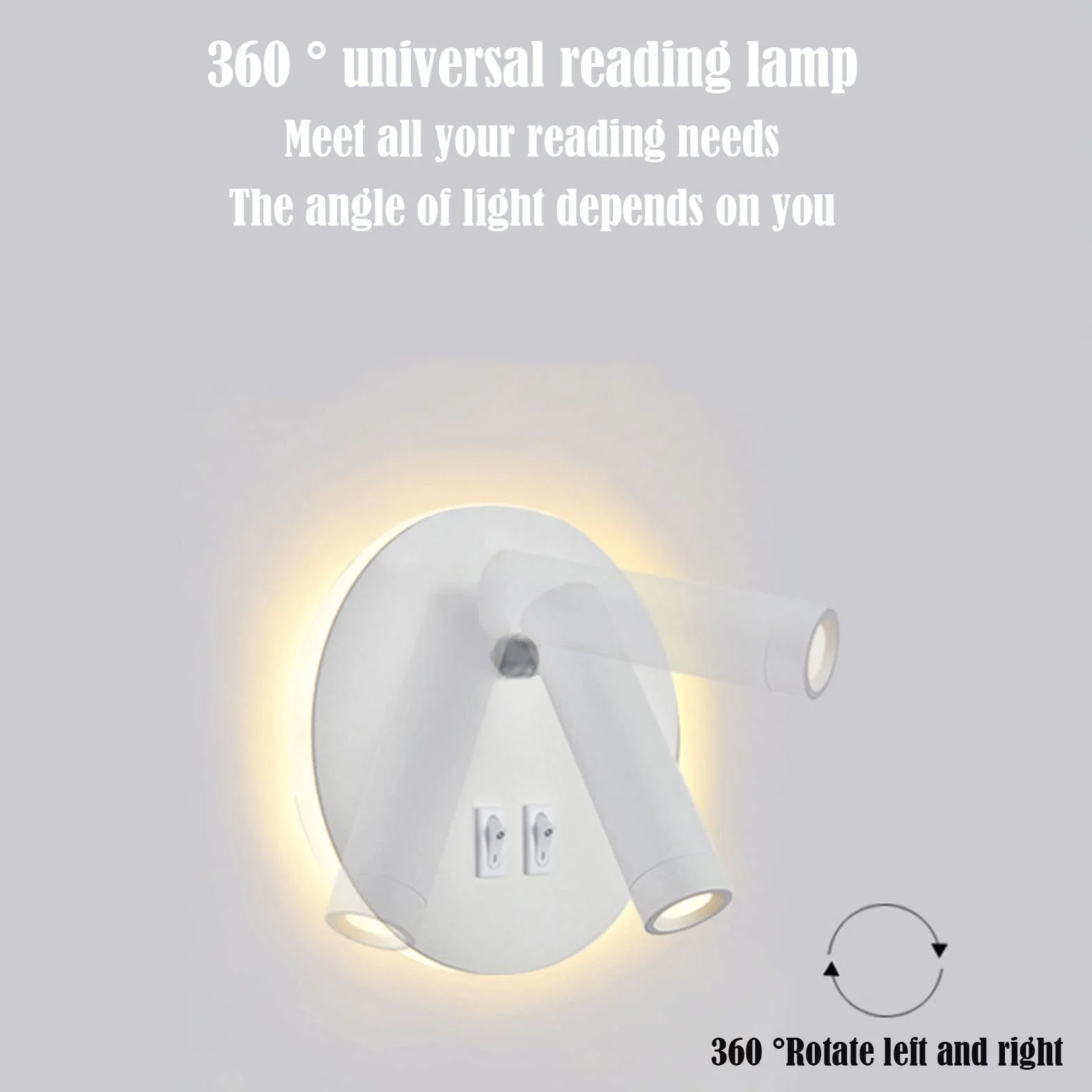 Lampa ścienna uksunvi LED, lampa ścienna do czytania nocnego, 12W lampy do czytania ścienne LED, regulowane reflektory (3W +9W 3000K ciepłe światło) czarne (Okrągły biały)