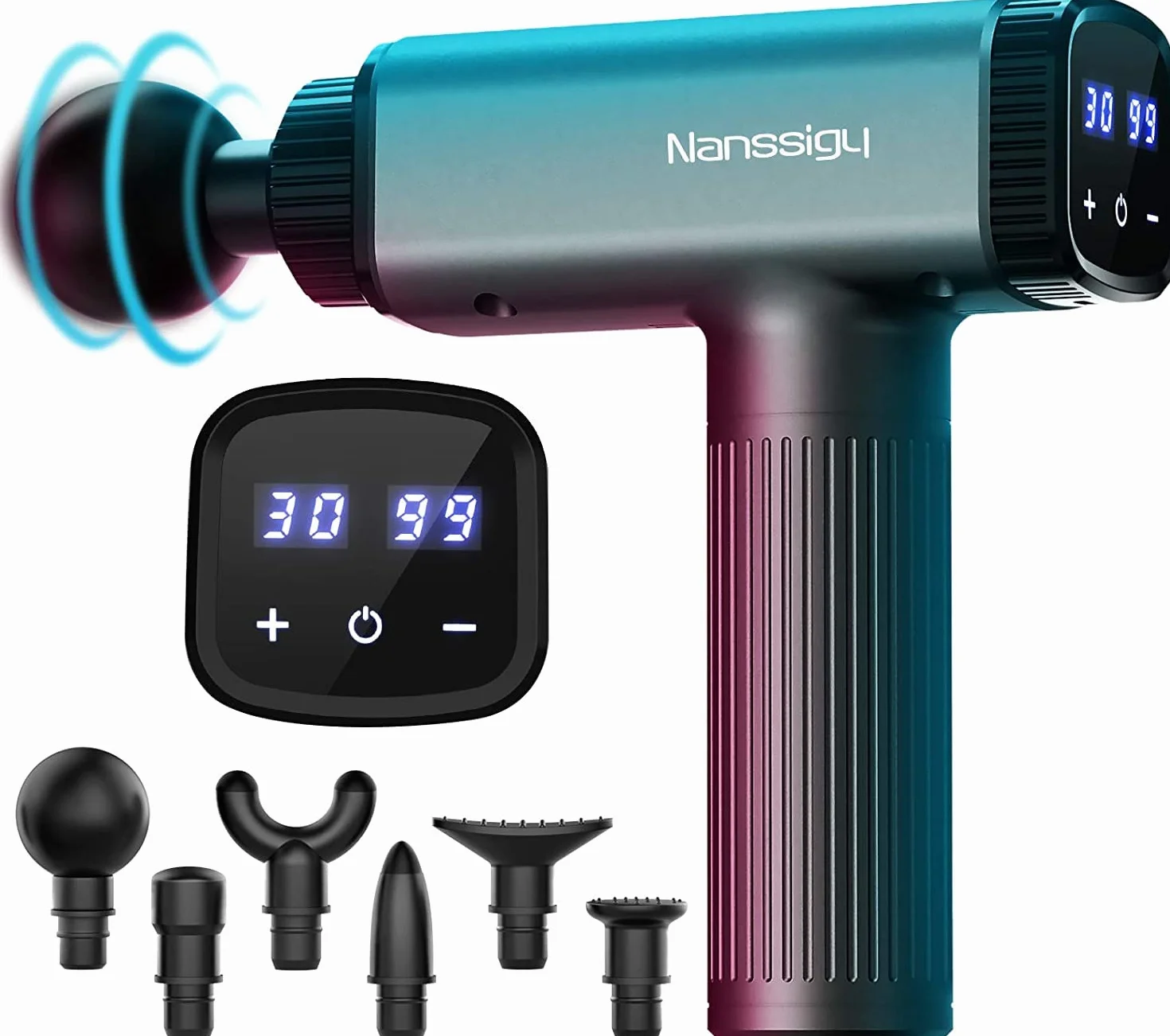 Pistolet do masażu Massage Gun z regulacją 30 kierunków, LED, 6 głowic, bateria 2600 mAh