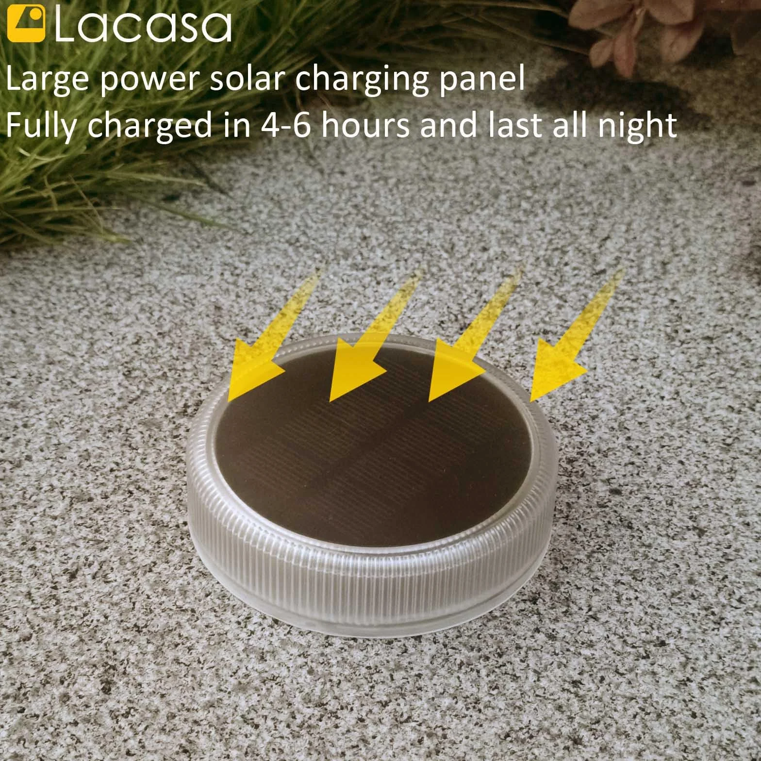 Lacasa 4 Sztuki LED Lampy Solarne do Ogrodu,Solarne Lampy Ogrodowe do Oświetlenia Ścieżek i Schodów, Wodoodporne, 2700K Ciepła Biel, Okrągłe Lampy Solarne