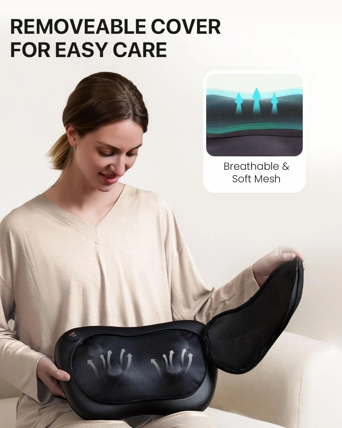 ALLJOY Poduszka do masażu Shiatsu z ogrzewaniem, obrotowe głowice 3D, skóra PU
