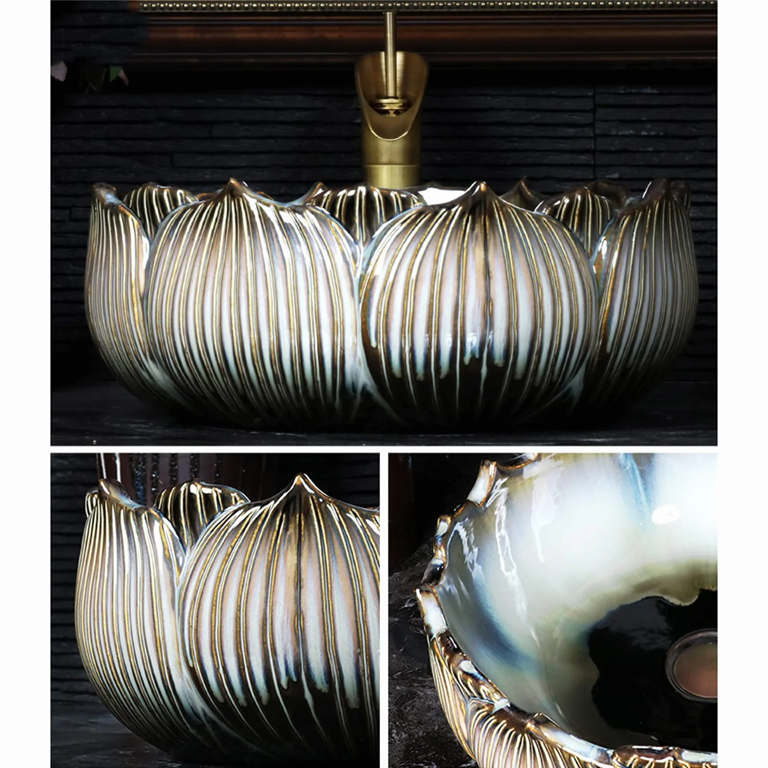 Ceramiczna Umywalka Nablatowa W Kształcie Lotosu, Okrągła Umywalka Nablatowa W Stylu Retro, Umywalka Nablatowa Do Garderoby, Łatwa W Montażu, 41 X 41 X 15 Cm