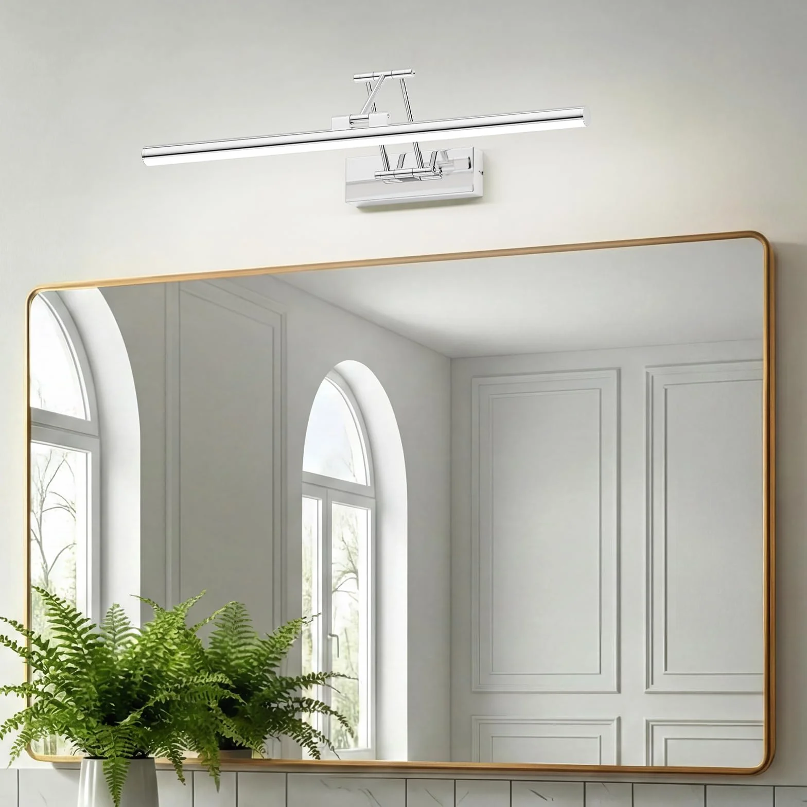 Klighten Lampa LED do lustra łazienkowego 50 cm, obrotowe lustro lustro do łazienki IP44, lustro łazienkowe 16 W 1200 lm, LED lustro łazienkowe lustro łazienkowe, zimna biel 5500K, chrom 50 cm