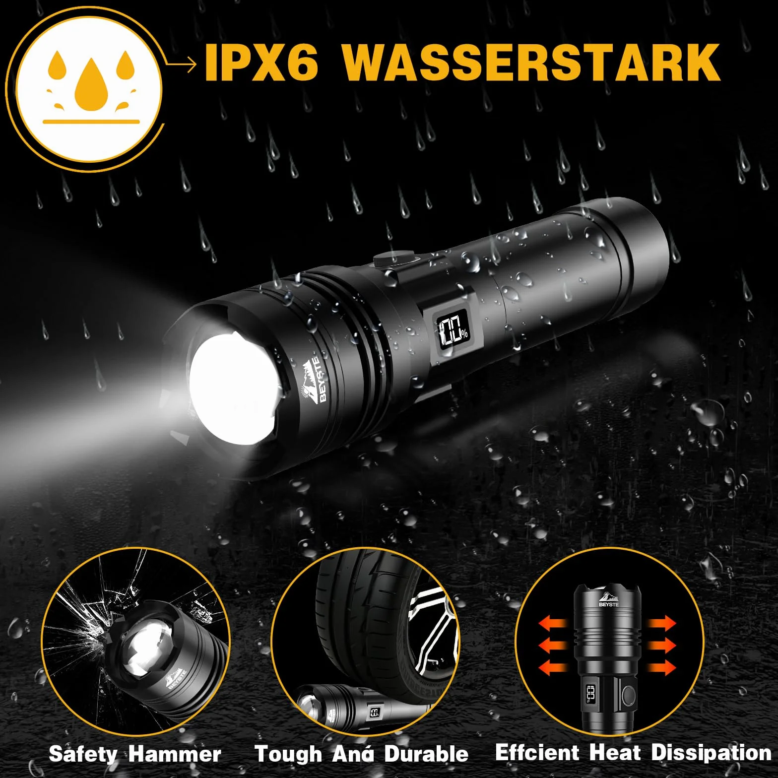 BEYSET LED Latarka Akumulatorowa 1,000,000 Lumenów, Super Jasne Potężna Długotrwała Latarki, IPX6 Wodoodporna na Przerwy w Dostawie Prądu, Camping, Wędrówki, Sytuacje Awaryjne