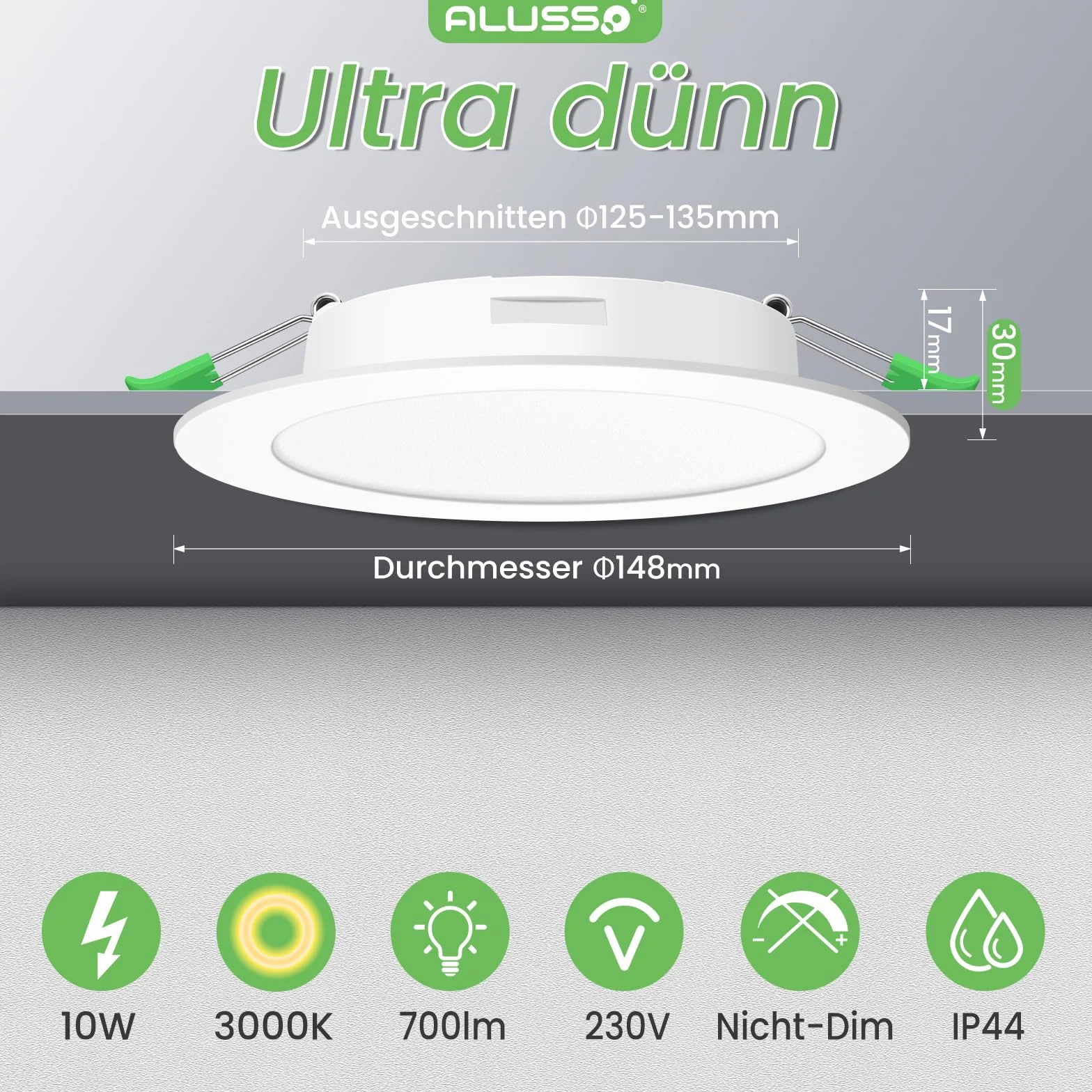 ALUSSO reflektory LED wpuszczane 10W 230V 700lm 3000K IP44 płaskie