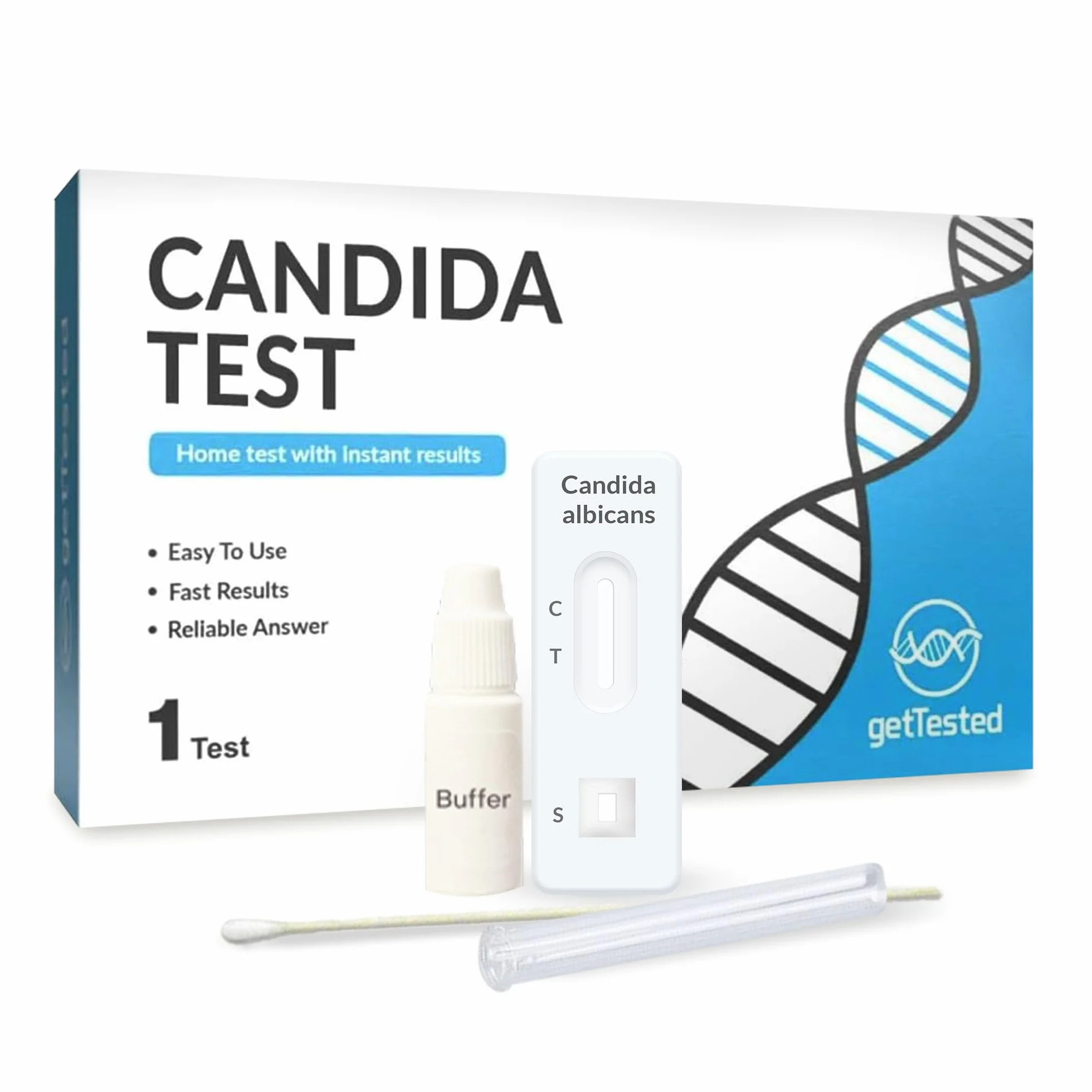 GetTested Zestaw testowy At-Home Candida – zestaw do szybkiego testowania pleśniawki dla kobiet, samotest wymazu z pochwy Candida Albicans, szybkie i dokładne wyniki