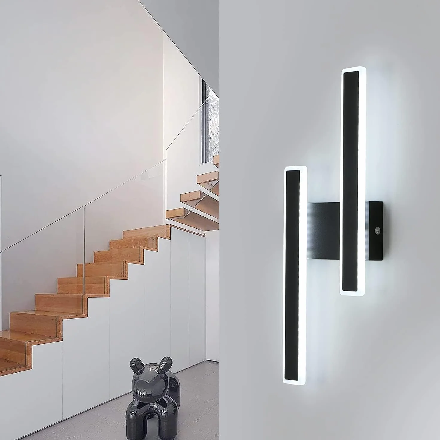 Comely Kinkiet Wewnętrzny LED, 32W 3600LM Czarna Nowoczesna Lampa Ścienna, 3 Temperatury Barwowe Oświetlenie Wewnętrzne Lampa Nocna Ledowa Lampa Ścienna Do Salonu Sypialni Biura Schodów