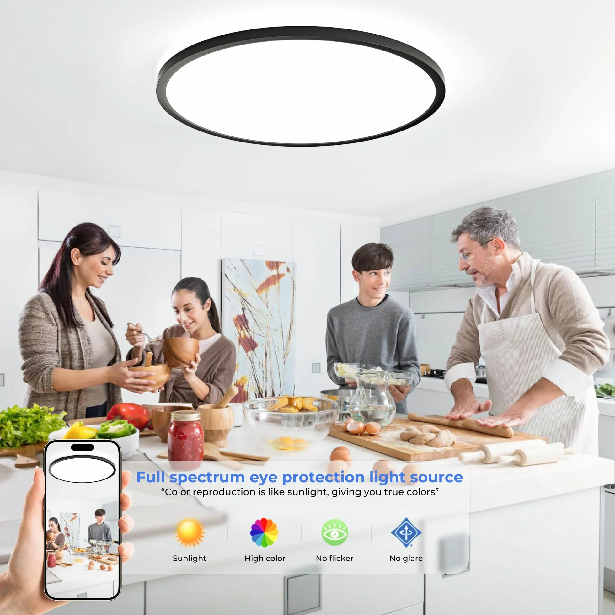 OTREN Sufit LED 52W, 4800LM Nowoczesna Okrągła Lampa Panel Ultra Cienki Biały Naturalny 4000K, IP44 Światło LED do Kuchni Balkon Sypialnia Jadalnia Salon Ø50CM