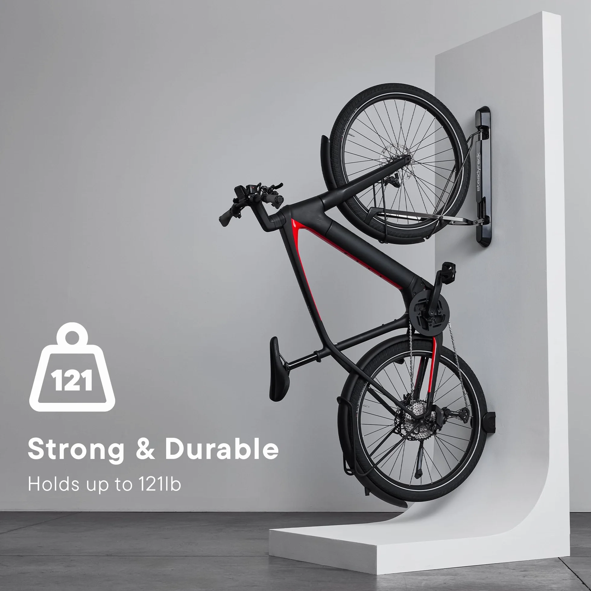 Steadyrack ProFlex Uchwyt rowerowy wąski pionowy ścienny do rowerów szosowych BMX Gravel z błotnikami GearMate SteadySpine