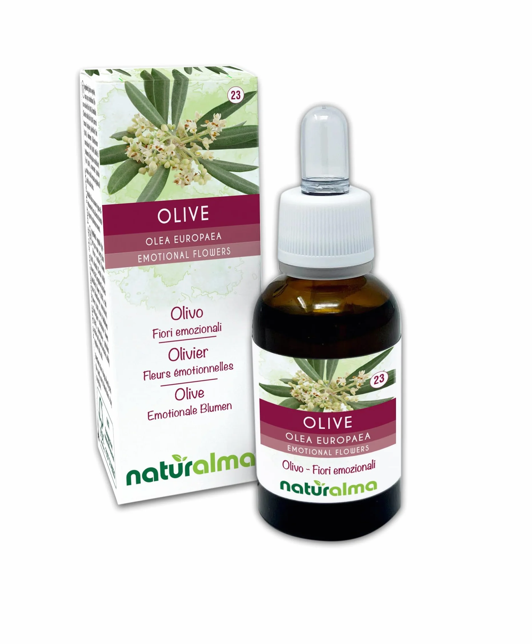Naturalma Olea Europaea Olive Kwiaty Bacha Krople 30 ml Płynny Ekstrakt Bezalkoholowy Esencje Kwiatowe Wegański