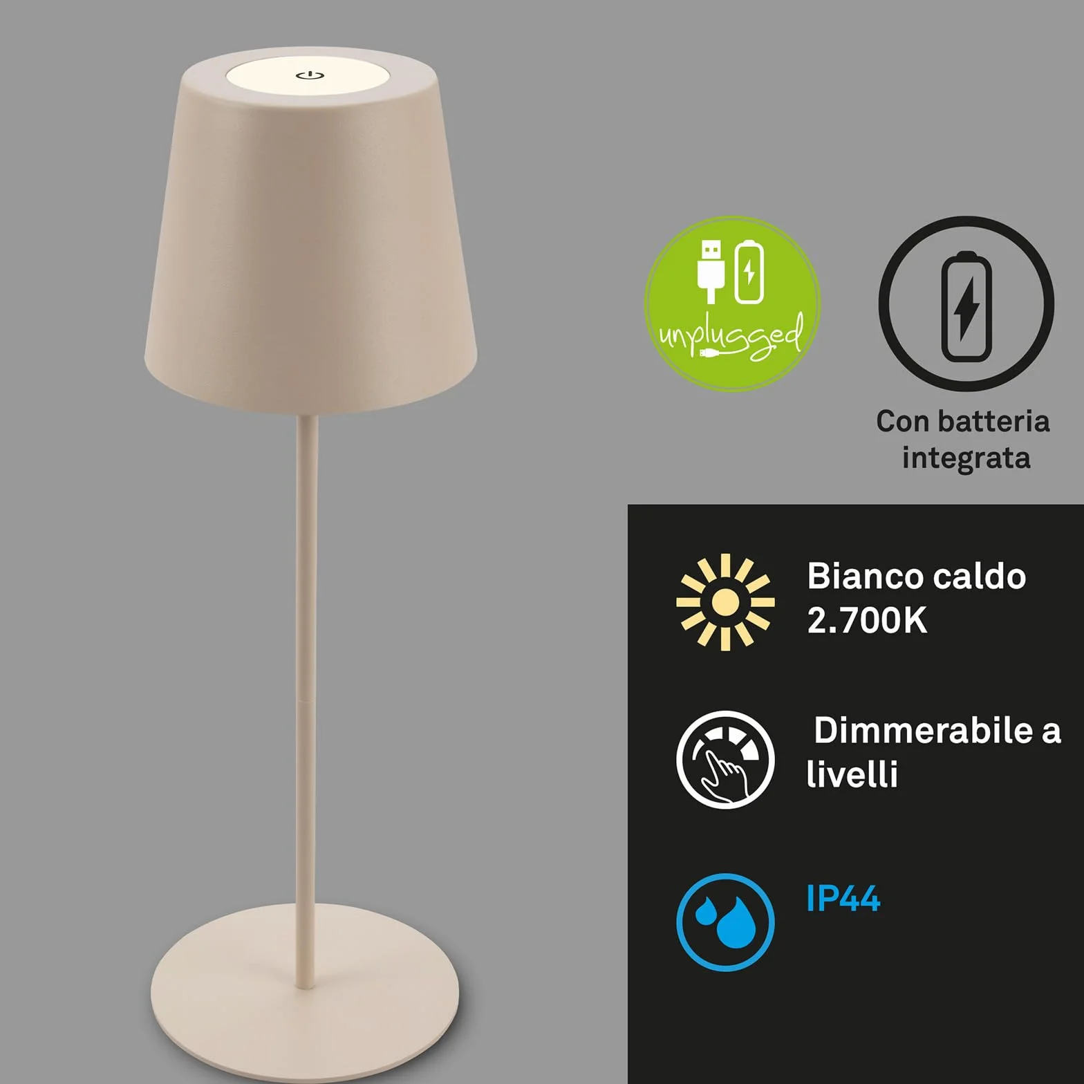 BRILONER - Lampa stołowa LED bezprzewodowa, ściemniana, regulowana wysokość, lampka nocna i do czytania, akumulatorowa, 36x10,5 cm, beżowy – praktyczne i eleganckie światło